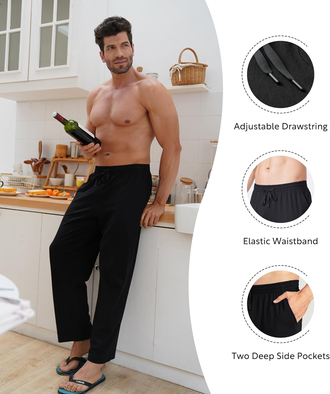 DAVID ARCHY Men's Pajama Pants Cotton Comfy Sleep Bottoms, Lightweight Lounge Pants with Pockets Soft Sleepwear PJs, 2 Pack