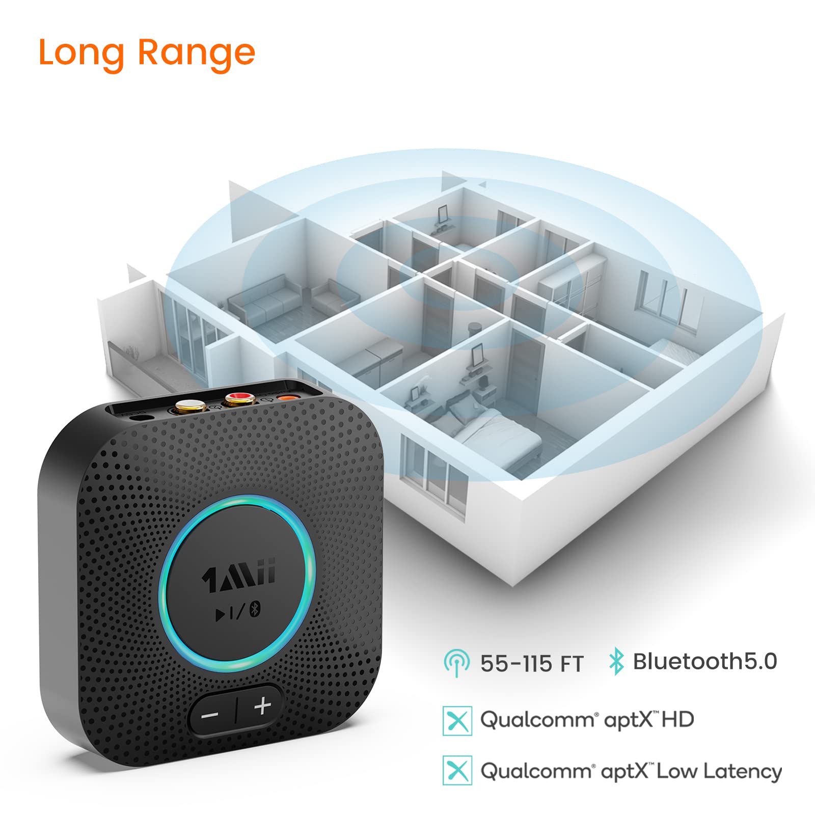[Upgraded] 1Mii B06 Plus Bluetooth Receiver, HiFi Wireless Audio Adapter, Bluetooth 5.3 Receiver with 3D Surround aptX HD aptX Adaptive for Home Music Streaming Stereo System