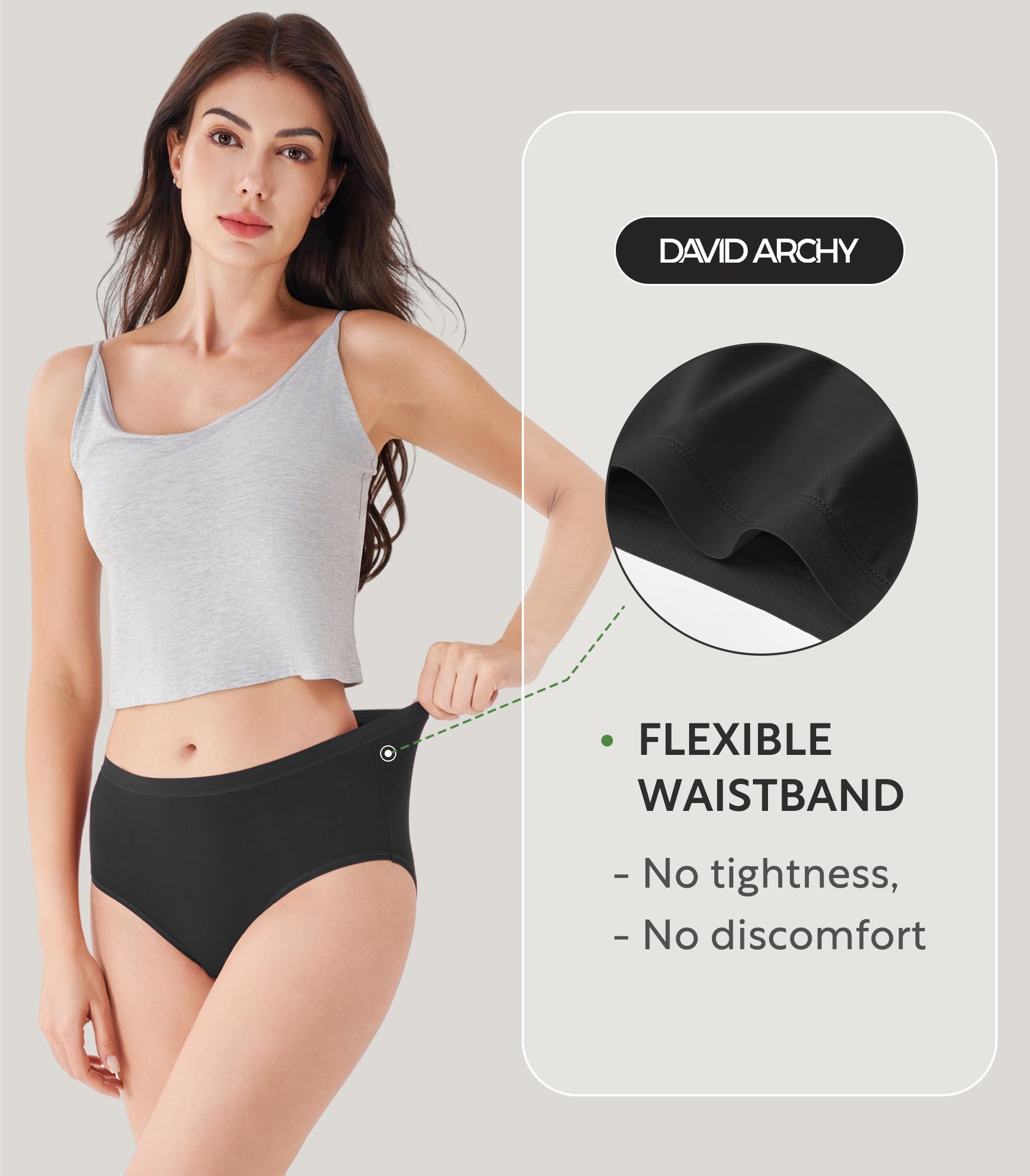 DAVID ARCHY Womens Underwear, Bamboo Rayon Women's Briefs - Moisture Wicking Panties, Soft & Breathable, 4 Pack