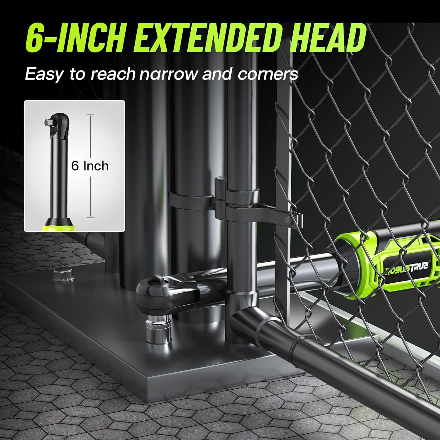 3/8" Cordless Ratchet Wrench, 6-inch Extended Ratchet Wrench, 40Ft-lbs 400RPM Cordless Ratchet, 2 Batteries Power Electric Ratchet Driver with Variable Speed, 7 Sockets, LED Light