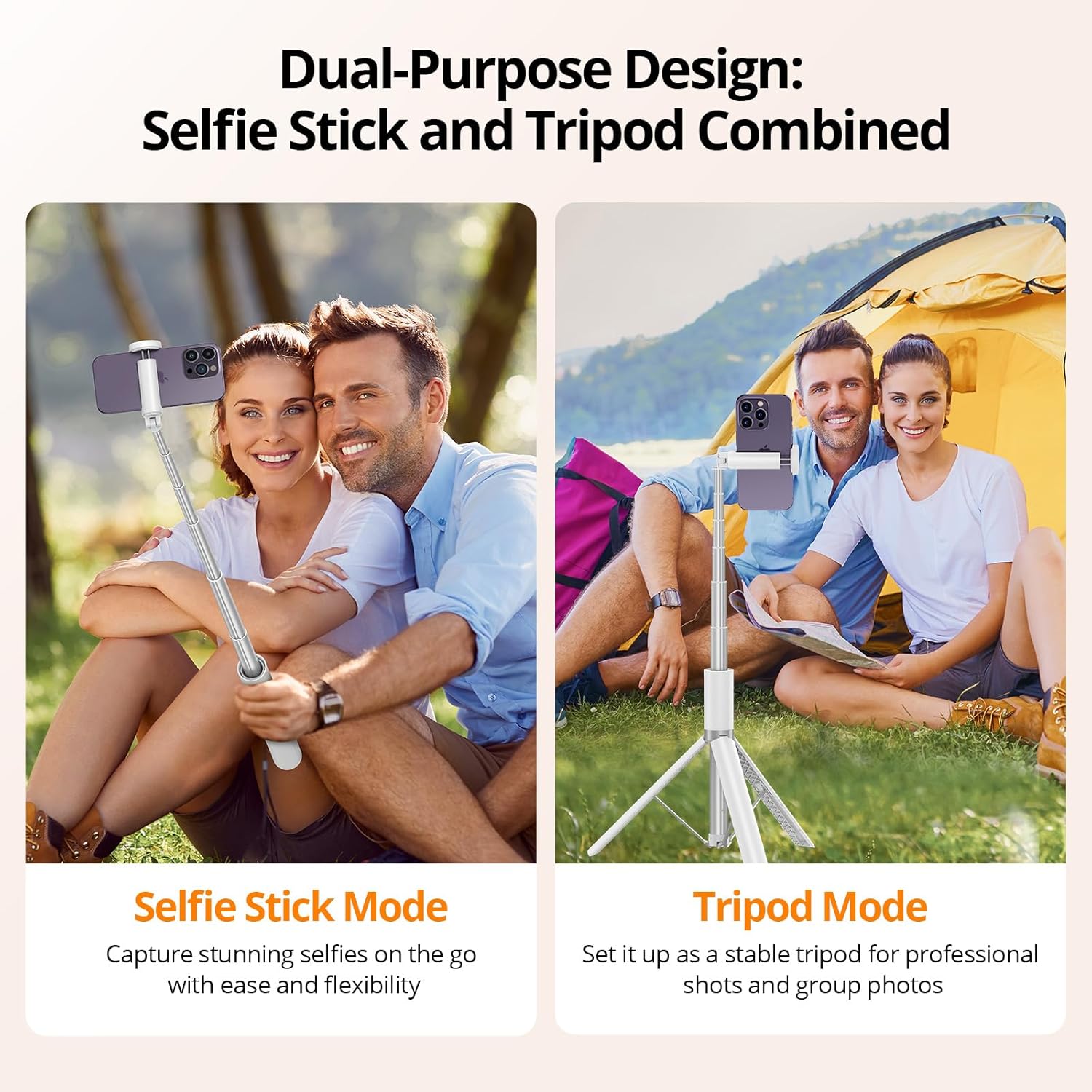 ATUMTEK 62" Selfie Stick Tripod, Extendable Aluminum Tripod with Rechargeable Bluetooth Remote, Compatible with iPhone and Android Smartphones, Perfect for Travel, Vlog, Video and Photo, White