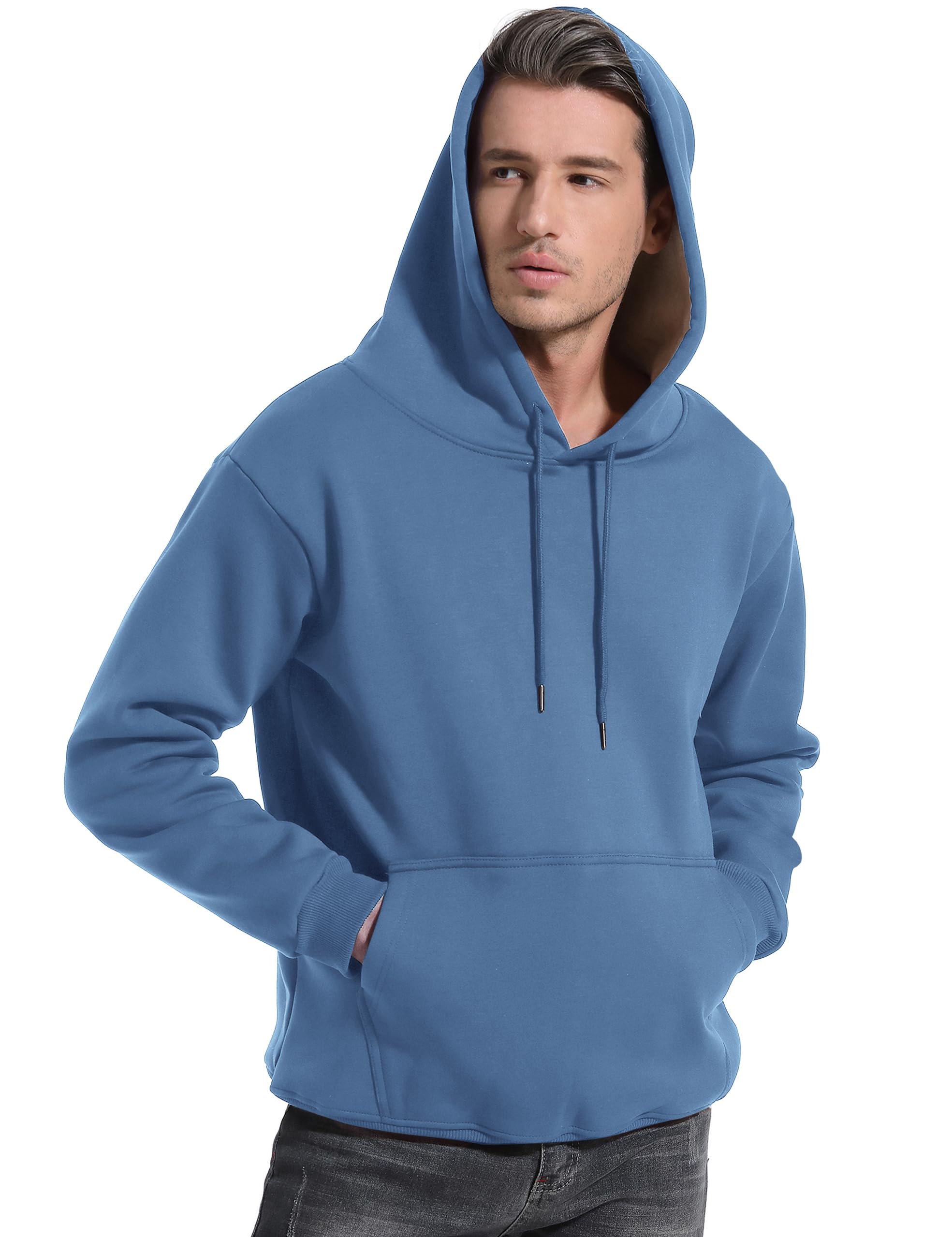 Flygo Men's Casual Fleece Sherpa Lined Hoodie Winter Warm Pullover Hooded Sweatshirt(Black-XL)