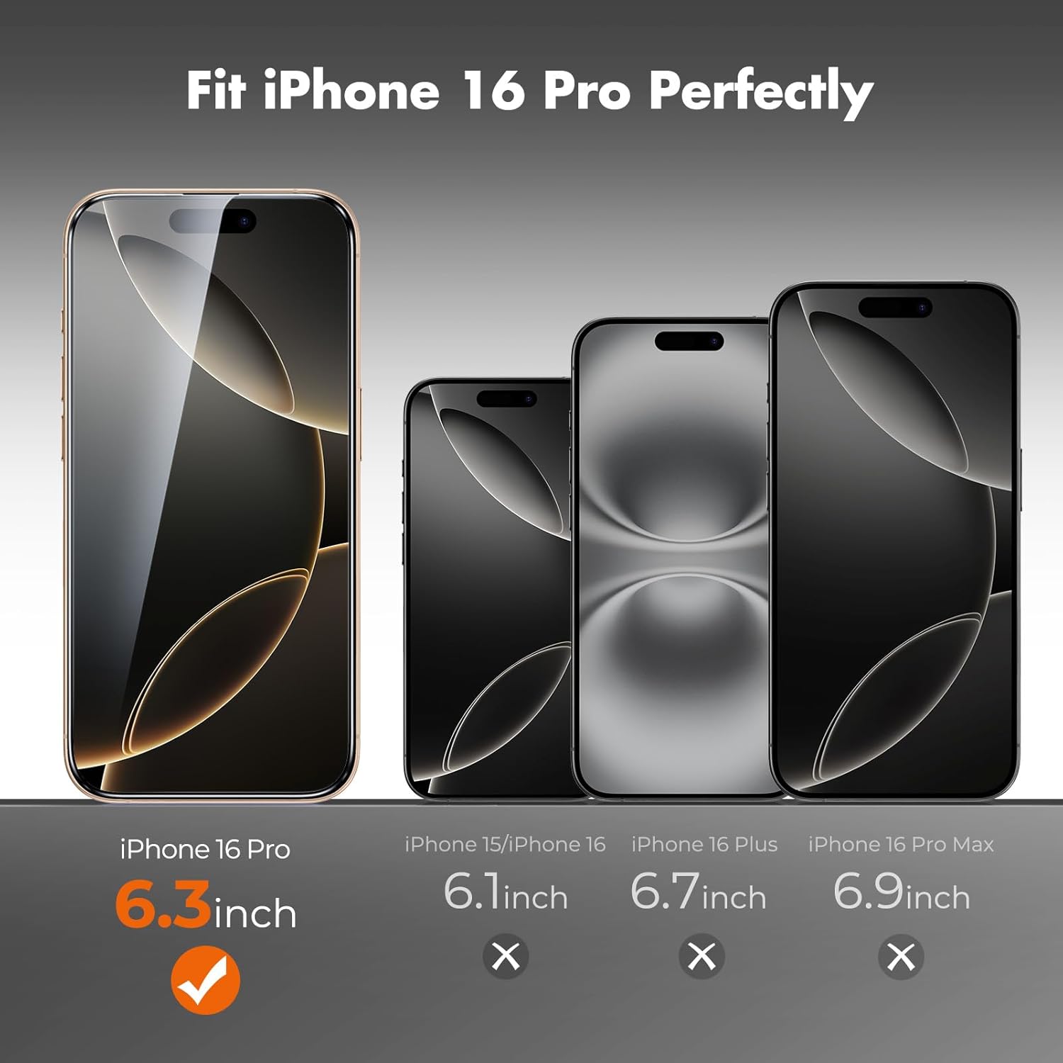 UNBREAKcable Screen Protector for iPhone 16 Pro, Pack of 3, HD Tempered Glass Screen Protector [Full Coverage] [Easy Installation][Free Bubbles][Only for Apple iPhone 16 Pro]