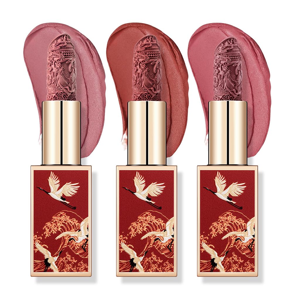 Catkin Lipstick 3pcs Set for Women, Full Coverage Shimmer Glow Finish, Long Lasting Weightless with Hydrating Creamy Texture 04