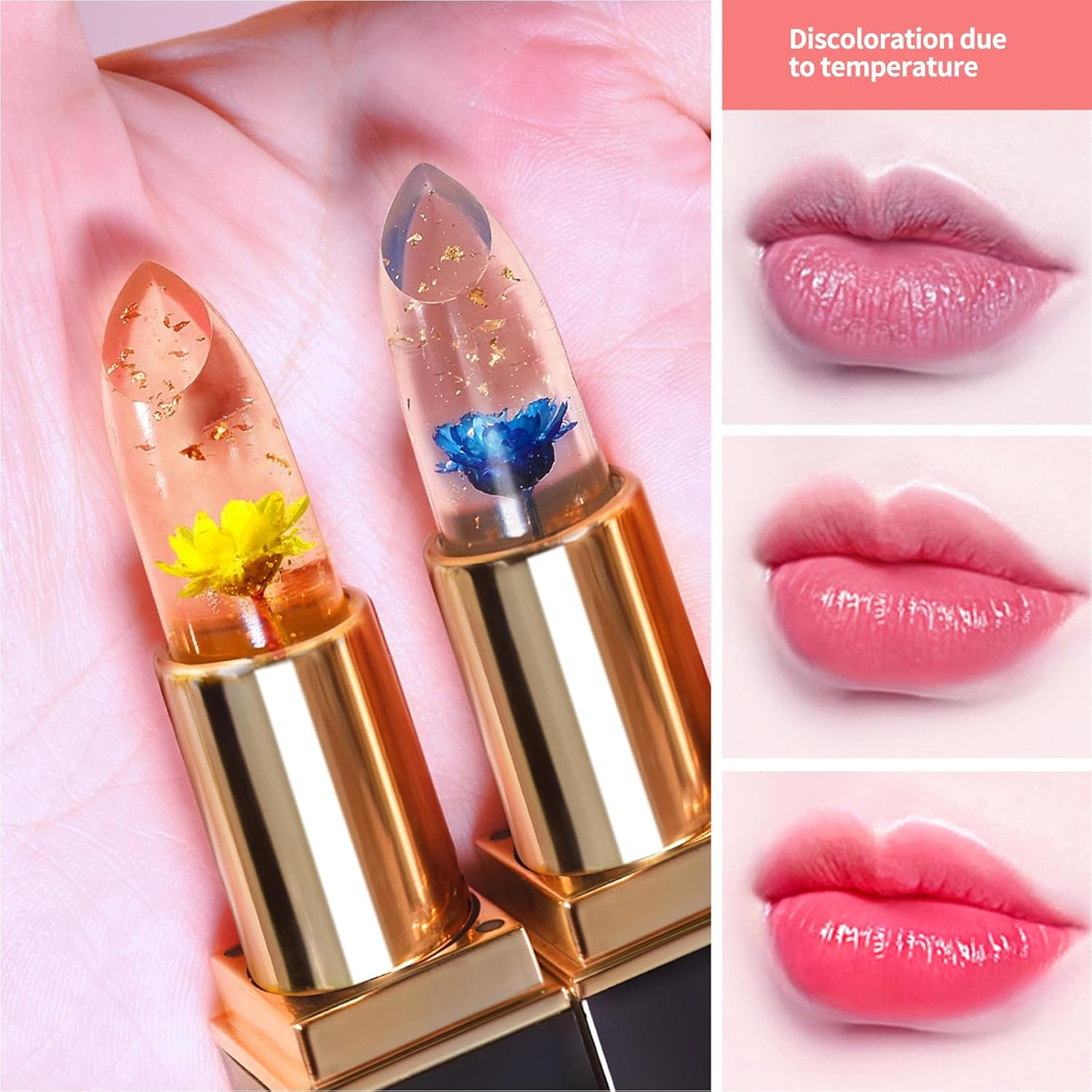 BLUE LOVE Color Changing Flower Lipstick - Hydrating Jelly Lip Balm with Flower Inside, Long-Lasting Moisturizer & Nourishing Lip Gloss for a Beautiful, Customizable Look (Blue)