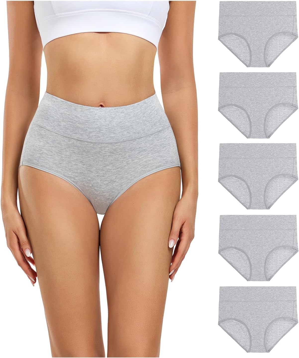 wirarpa Women's Underwear High Waisted Ladies Cotton Panties Soft Full Coverage Briefs 5 Pack (Regular & Plus Size)