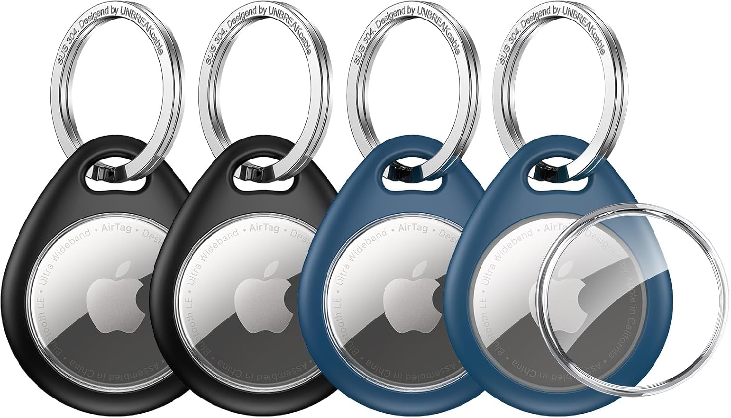 UNBREAKcable AirTag Holder for Apple - 4 Pack Air Tag Case [Fit Tightly Design] [Easy to Install] [Hold Securely] Waterproof TPU Protective Cover with Metal Keychain for Kids,Pet,Luggage,Backpack,Keys