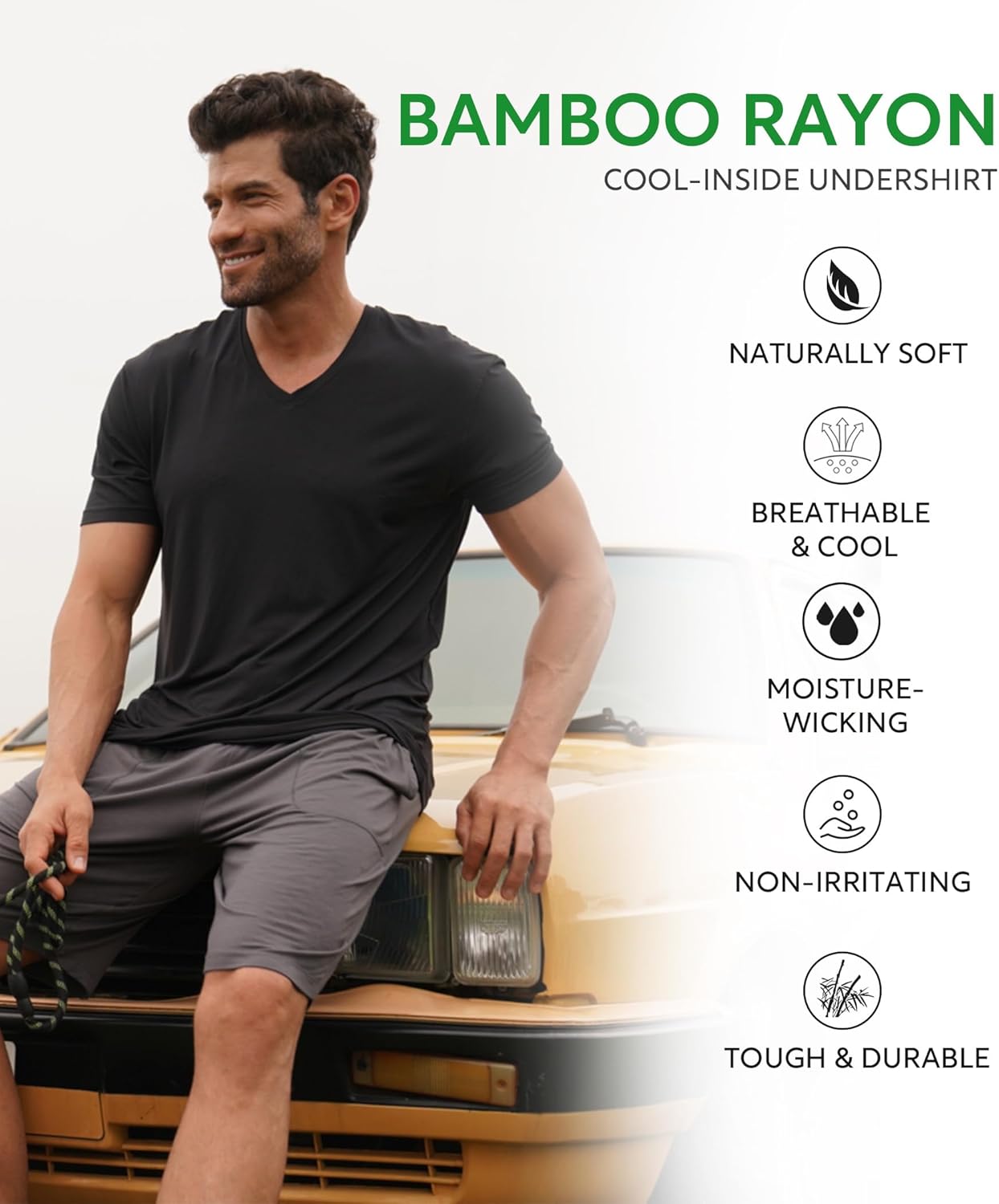 DAVID ARCHY Men's Undershirt Bamboo Rayon Moisture-Wicking V-Neck T-Shirts Stretch Tees for Men, 3 or 5 Pack