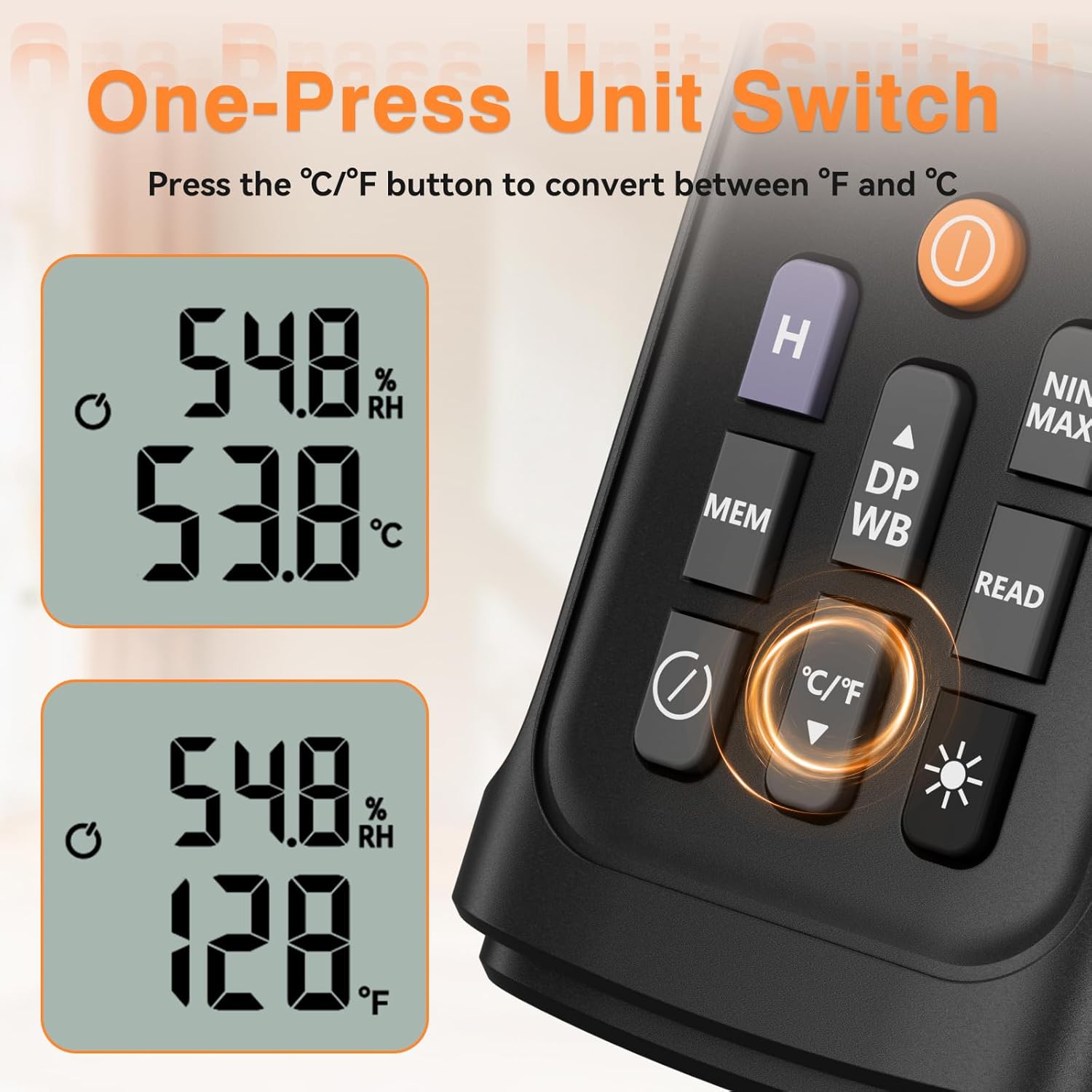 YT606 Temperature Humidity Meter High Precision Digital Hygrometer with Ambient, Relative Humidity, Dew Point, Wet Bulb Thermometer for Indoor Outdoor, Digital Thermometer Min/Max Hold, LCD Backlight