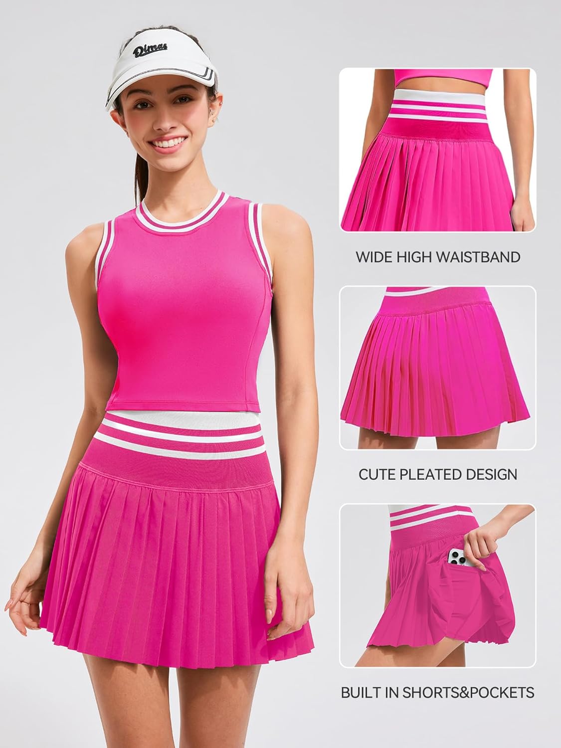 Two Piece Tennis Skirt Set for Women High Waisted Pleated Athletic Golf Skirt Sets Women 2 Piece Outfits with Pockets