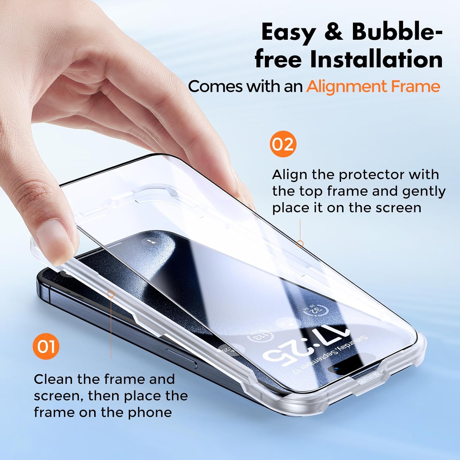 UNBREAKcable 3-Pack Screen Protector for iPhone 15 Pro Max, Double Shatterproof Tempered Glass [Easy Installation Frame] [HD Clear] [9H Hardness] [Full Coverage] for iPhone 6.7 inch