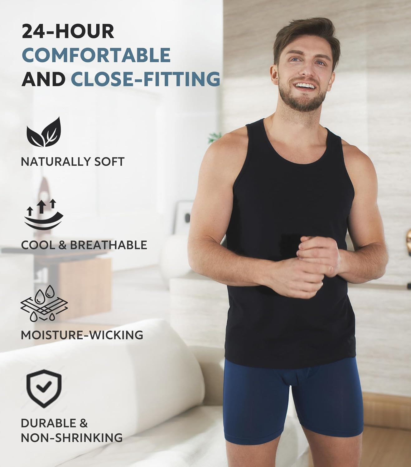 DAVID ARCHY Men's Undershirts Combed Cotton Tank Tops Soft Moisture-Wicking Shirt Breathable A-Shirt for Men 3 Pack