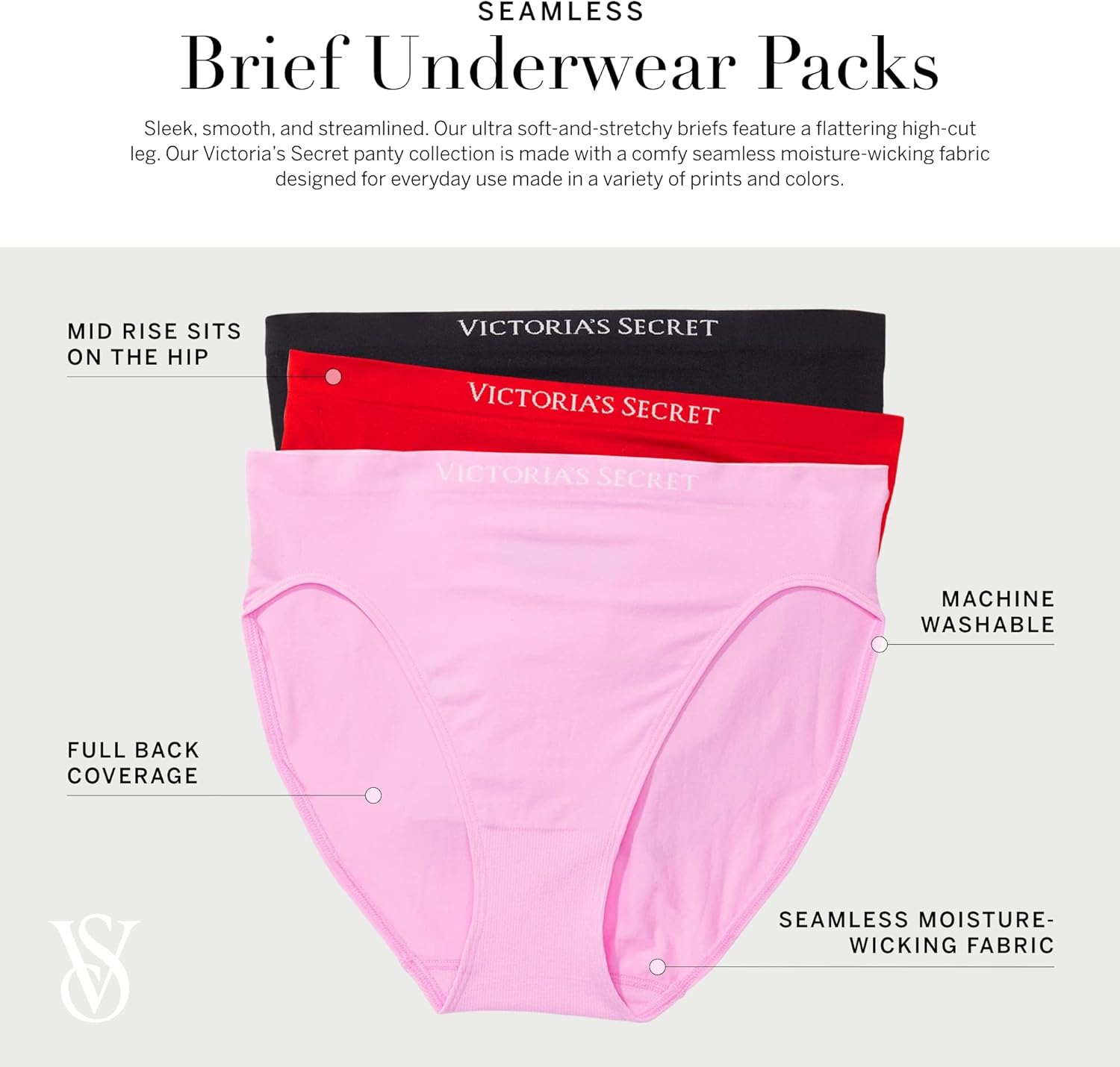 Victoria's Secret Women's Seamless Brief Underwear, Full Coverage Panties for Women, Multi Pack (XS-XXL)