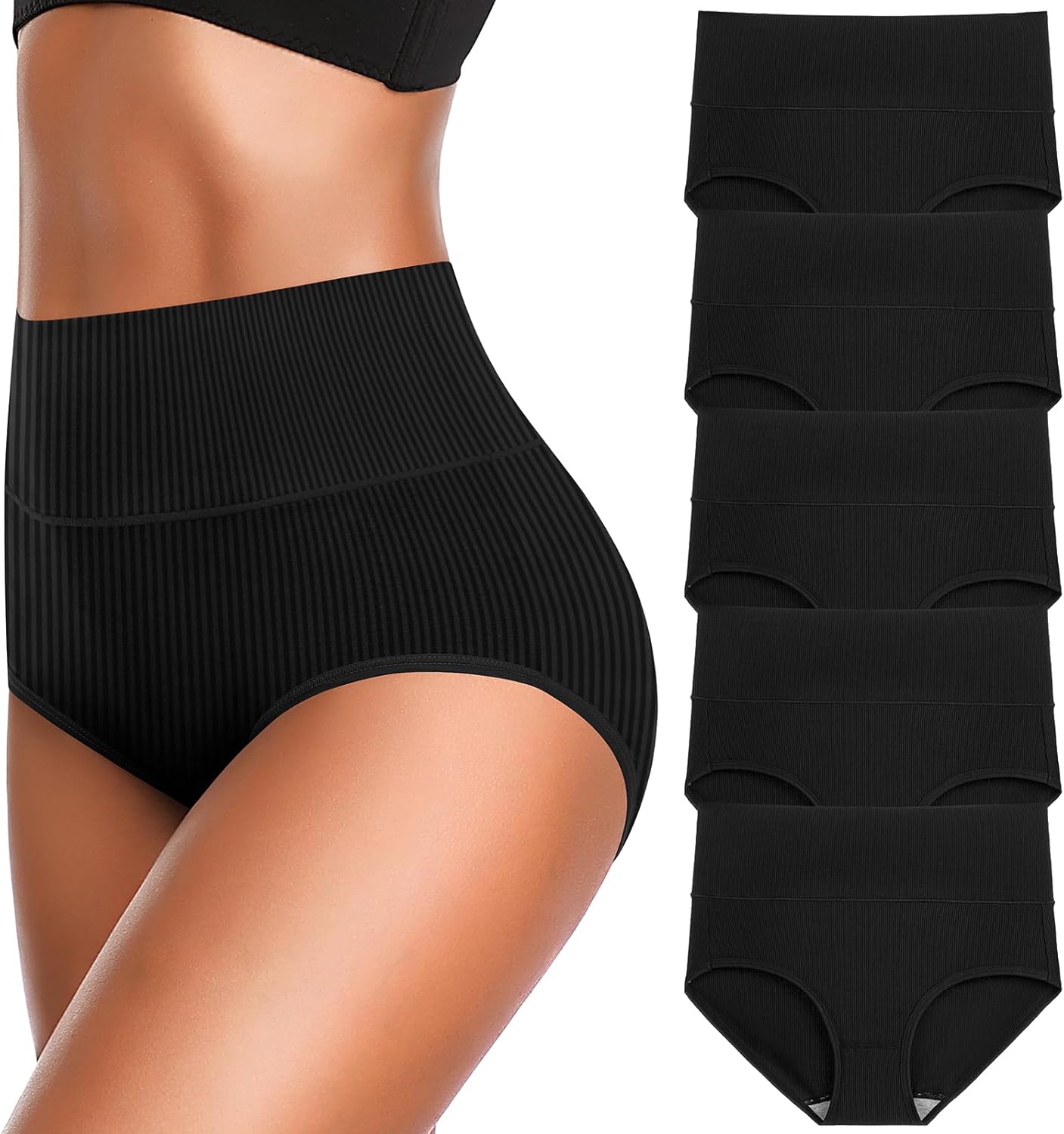 Women's High Waist Cotton Underwear Super Stretchy Briefs Full Coverage Panties Soft Women Panties 5-Pack