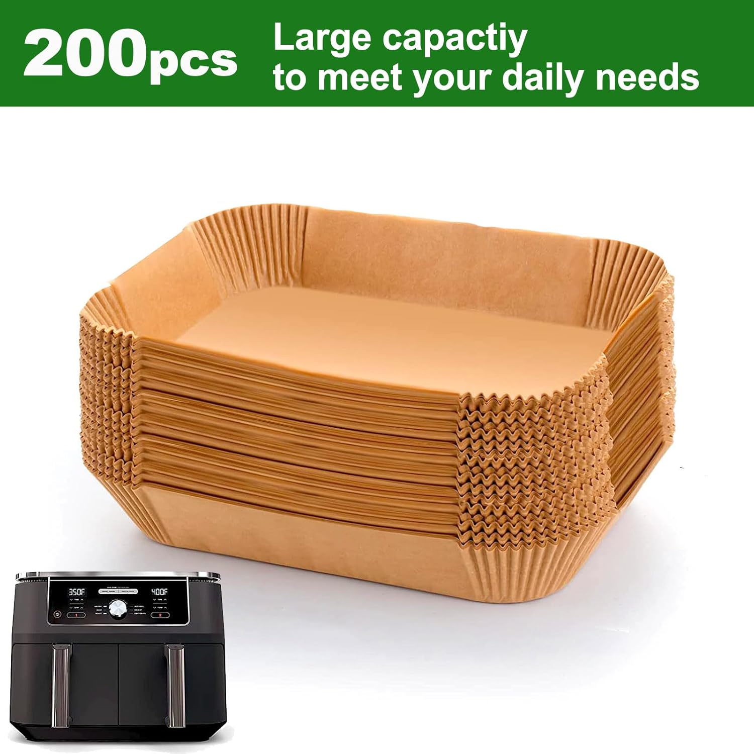Rectangle Air Fryer Liners for 6 Quart Dual Basket, Ninja double Dual Liners Disposable, 200Pcs Rectangular Parchment Paper Liner for COSORI 9Qt Double Air Fryer with 2 Baskets