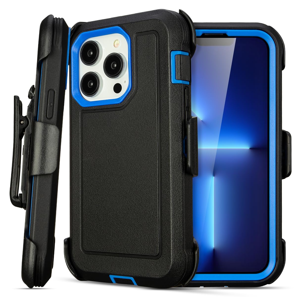 for Black iPhone 15 Case with Belt Clip, Shockproof Heavy Duty Rugged, 3 Layers of Sturdy,Anti-Drop, Military-Grade Defender Cover for iPhone 15 Case Black