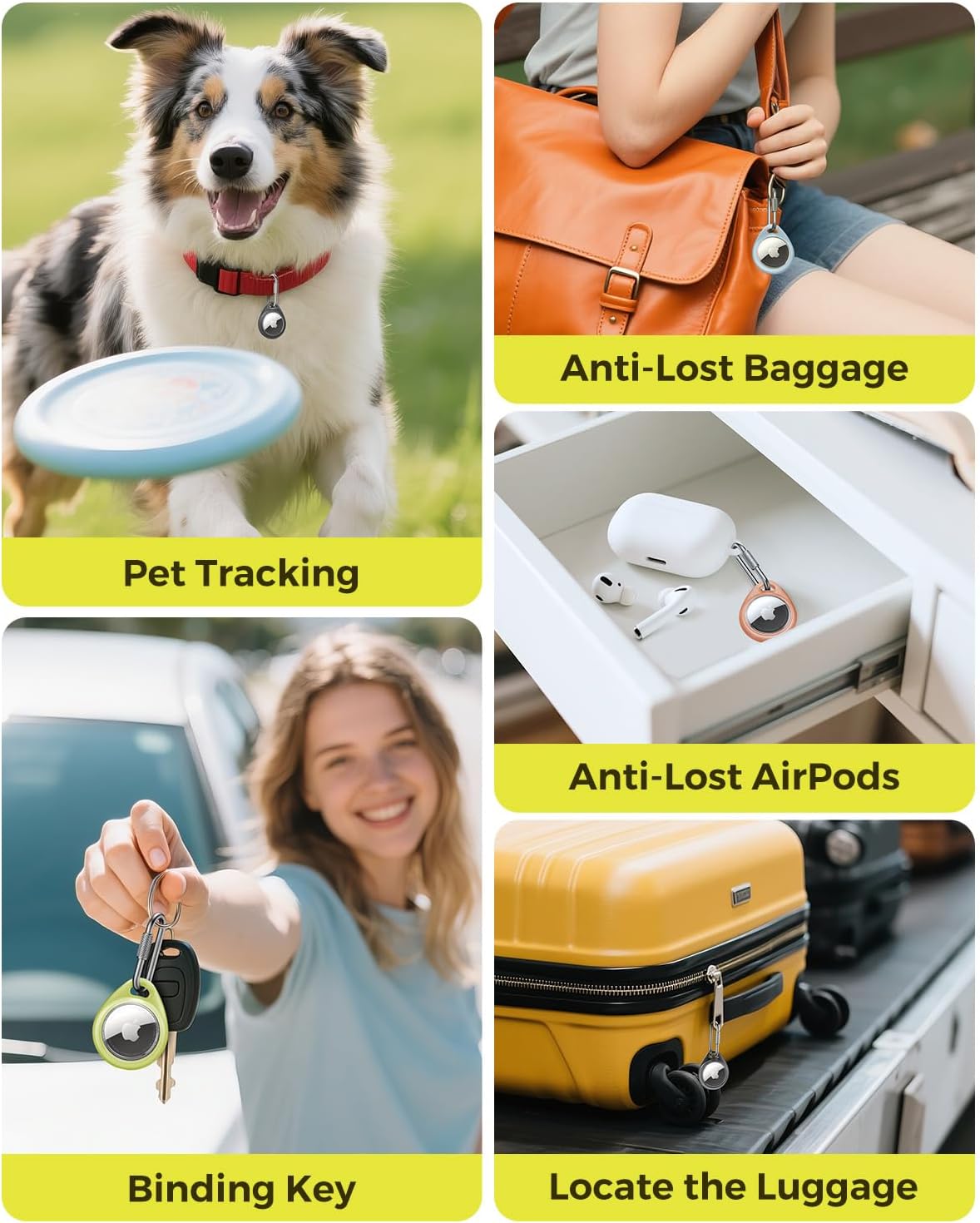 UNBREAKcable AirTag Holder for Apple - 4 Pack Air Tag Case [Professional Carabiner] [Waterproof] [Shockproof] TPU AirTag Keychain for Kids, Pets, Keys, Luggage, Backpacks