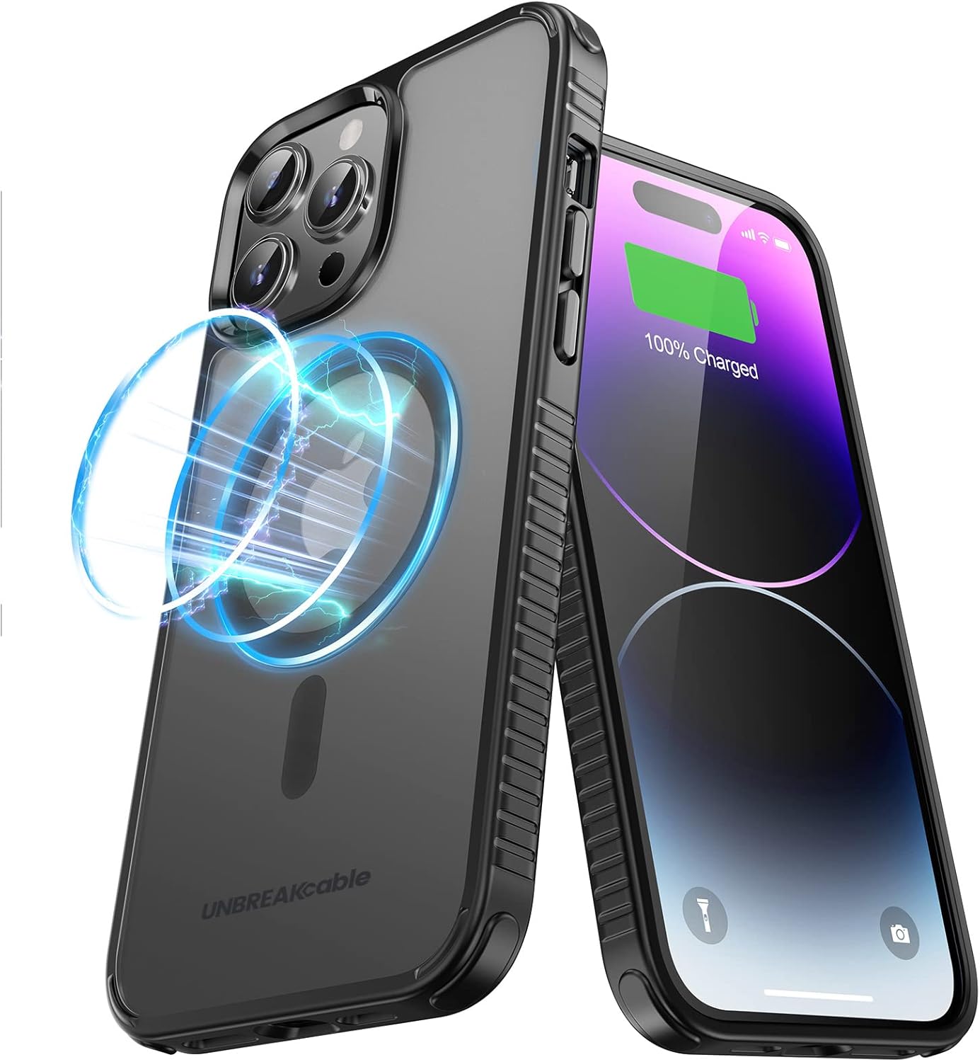 UNBREAKcable Case for iPhone 14 & iPhone 13, [Compatible with MagSafe] [Military Grade Shockproof] [Non-Slip] Translucent Matte Back and Soft TPU Edge Protective Case for iPhone 14/13 6.1", Black