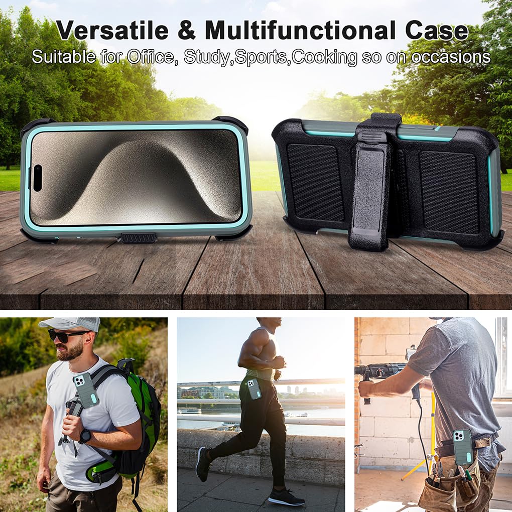 for Phone Case iPhone 15 Pro Max Case Black with Belt Clip Heavy Duty Holster for Shockproof Cases,3 Layers of Sturdy,Military Grade Defender Cover for iPhone 15 Pro Max Cases Black 6.7 Inch
