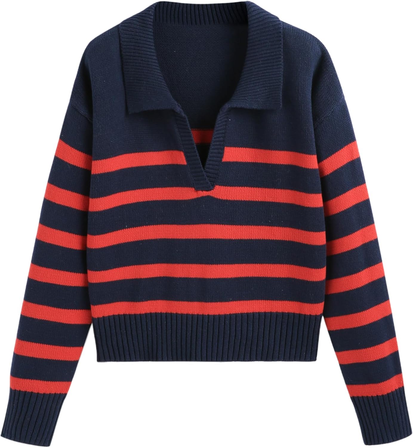 CIDER Women’s Polo Sweater Striped Collared Lightweight Long Sleeve V Neck Pullover Fall Sweater Tops 2025