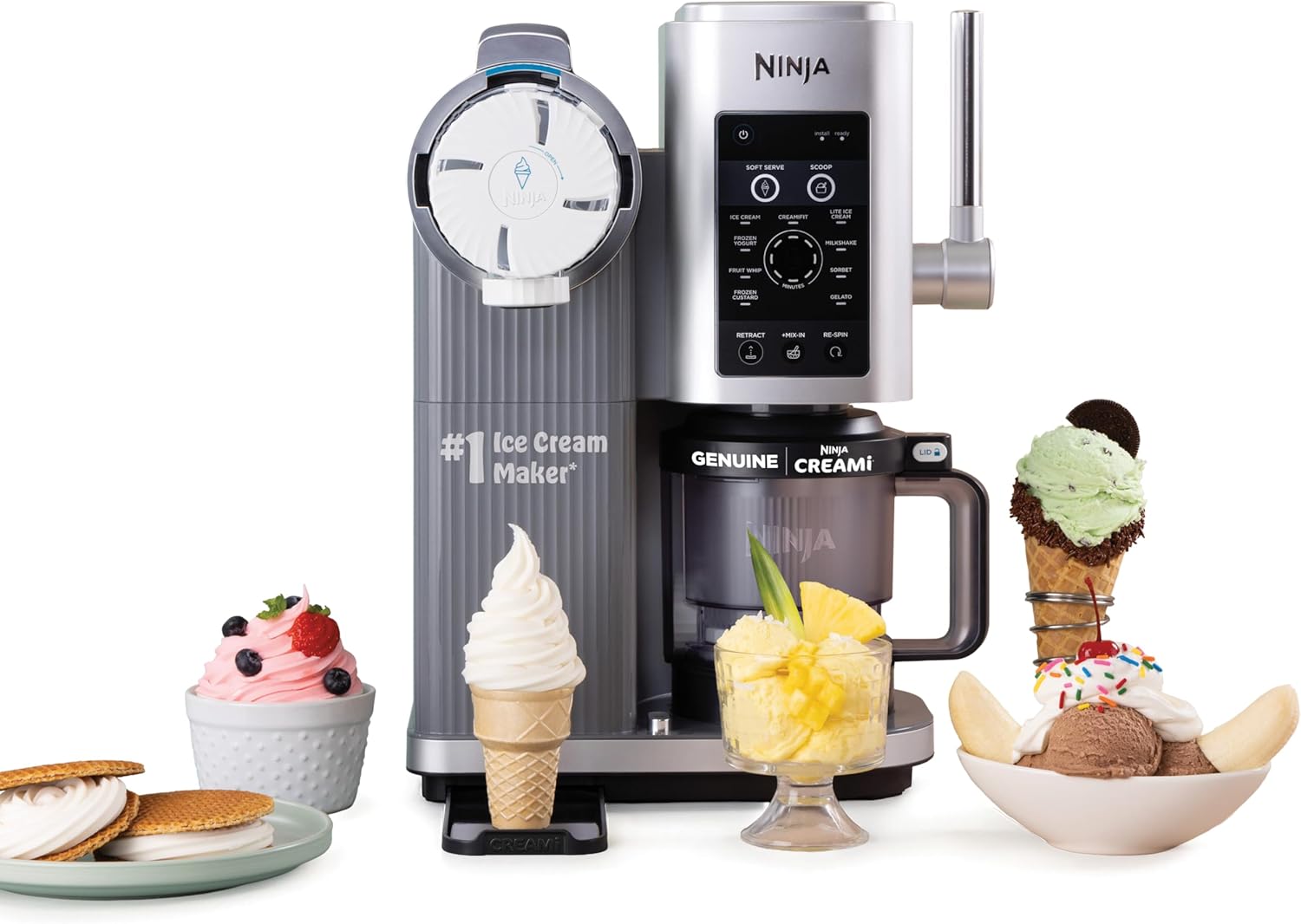 Ninja Swirl by CREAMi Ice Cream and Soft Serve Maker, Sorbet, Milkshake, Frozen Yogurt, Low Calories Program & More, 13-in-1, Soft Serve Handle, (2) CREAMi Swirl 16oz Pints, For Kids & ALL ages, NC701