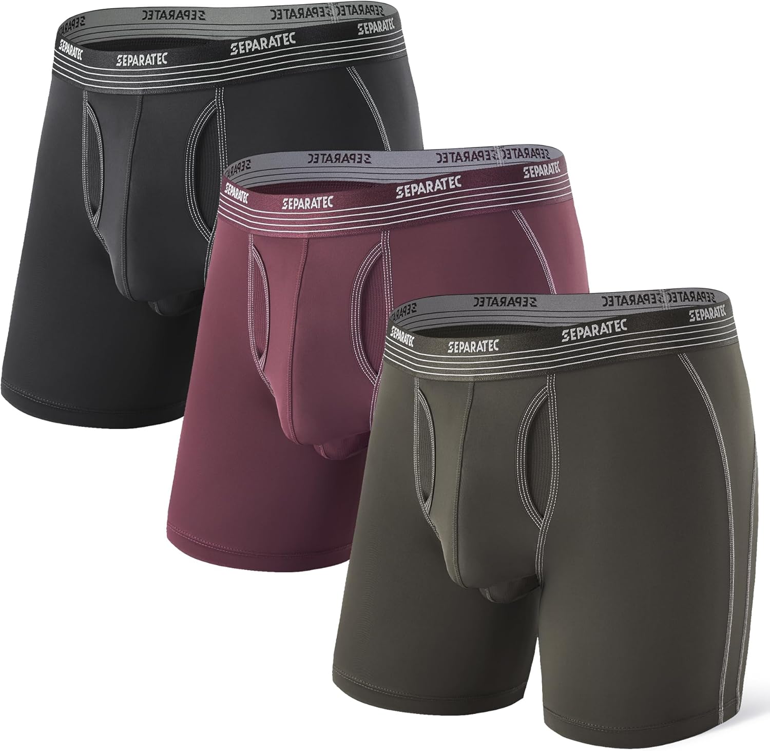 Separatec Mens Underwear with Pouch for balls Anti Chafing Underwear Men Athletic Sport Performance Long Boxer Briefs 3 Pack