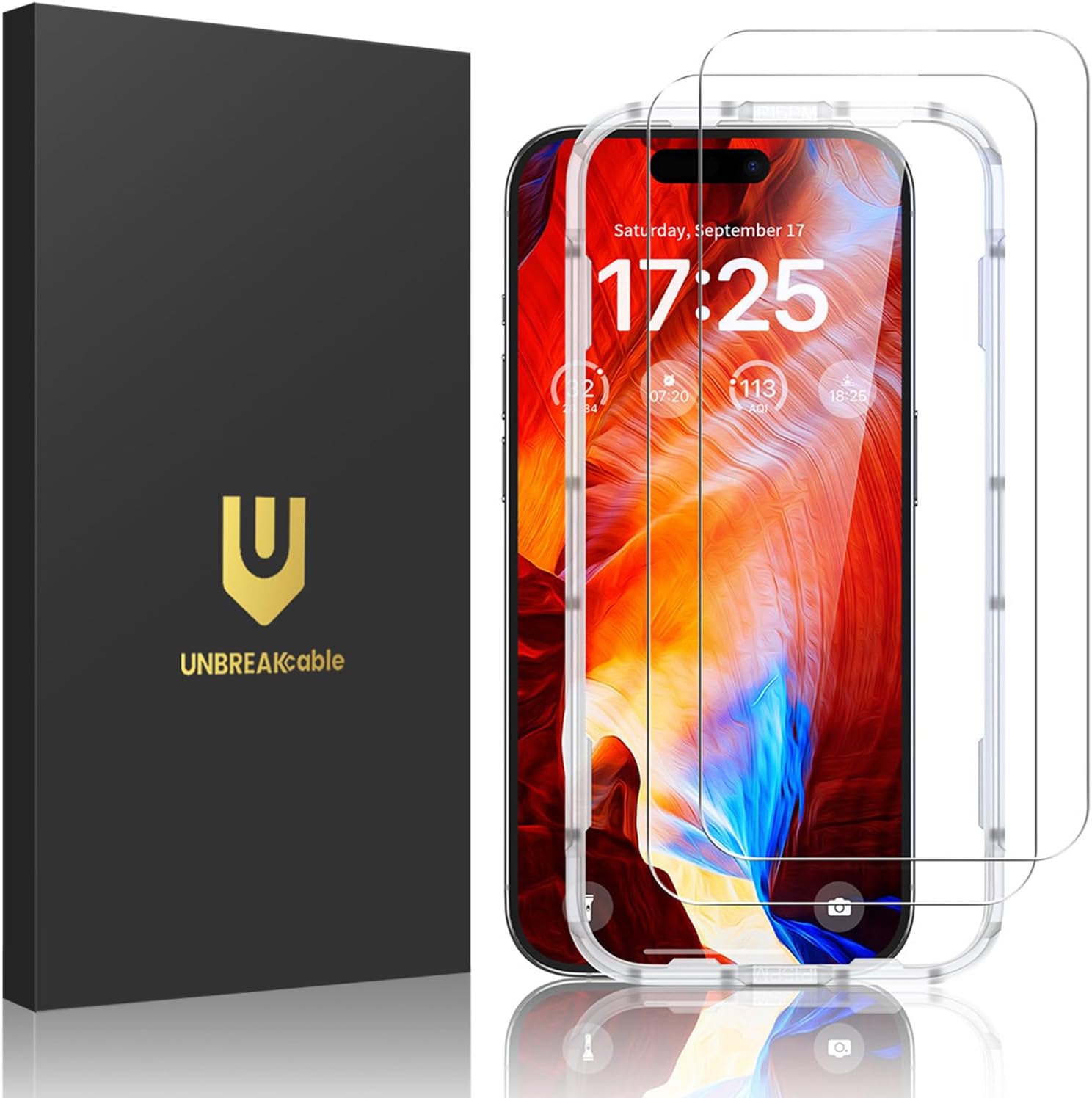 UNBREAKcable 2-Pack Screen Protector for iPhone 14/13/13 Pro Double Shatterproof Tempered Glass [Easy Installation Frame] [9H Hardness] [99.99% HD] [Bubble Free] for Apple 13 Pro/13/14 6.1 inch