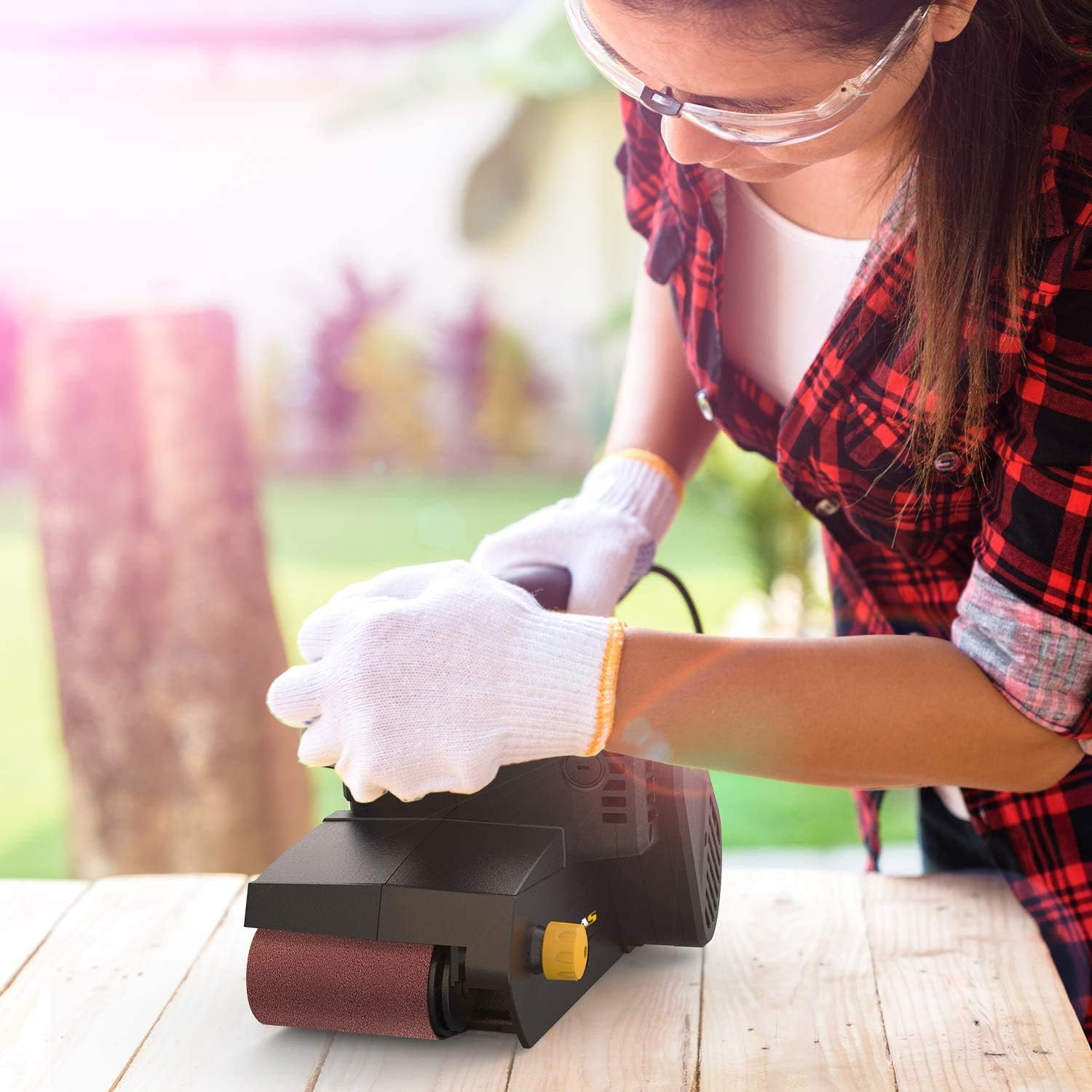 Jellas 7Amp Belt Sander 3 × 21-Inch with Dust Bag, Bench Sander with Variable-speed Control, 2 in 1 Vacuum Adapter, 10 Feet (3 Meters) Length Power Cord, Belt Sanders for Woodworking