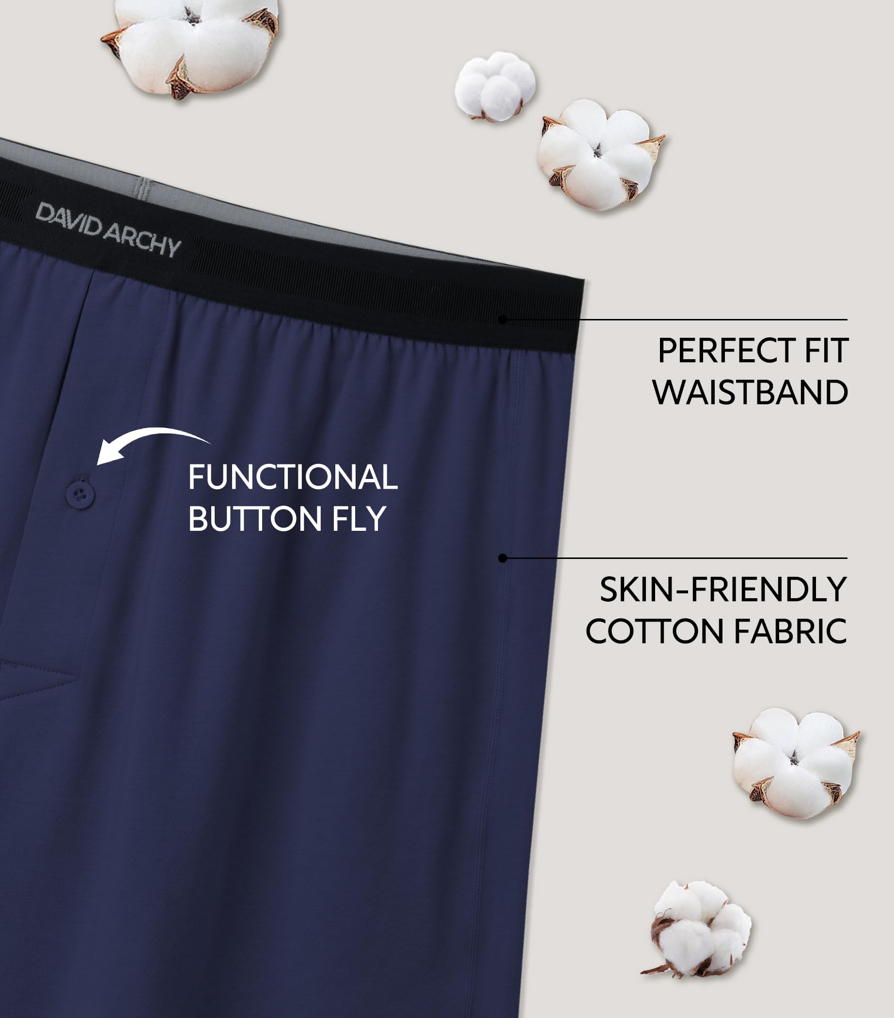 DAVID ARCHY Combed Cotton Boxers for Men Soft Underwear Mens Boxers Knit Boxer Shorts for Men Pack