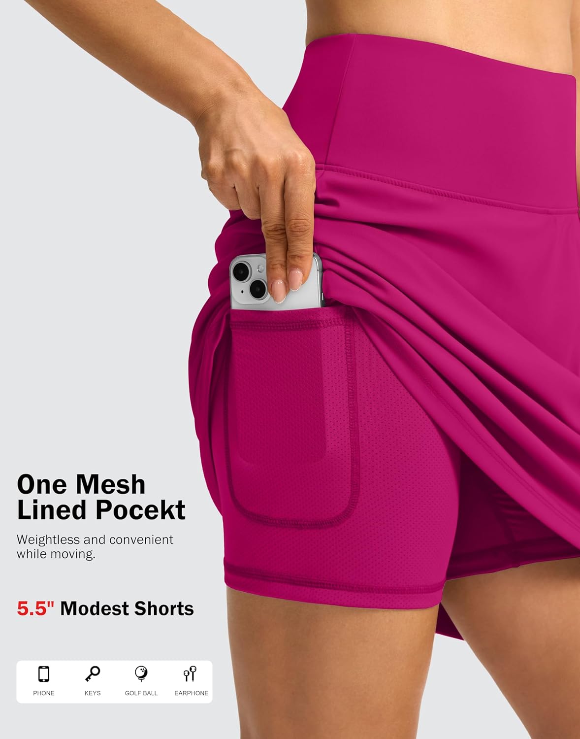 SANTINY 18" Skorts for Women 3 Pockets High Waist Long Athletic Tennis Skirt Golf Skort for Casual Summer Travel