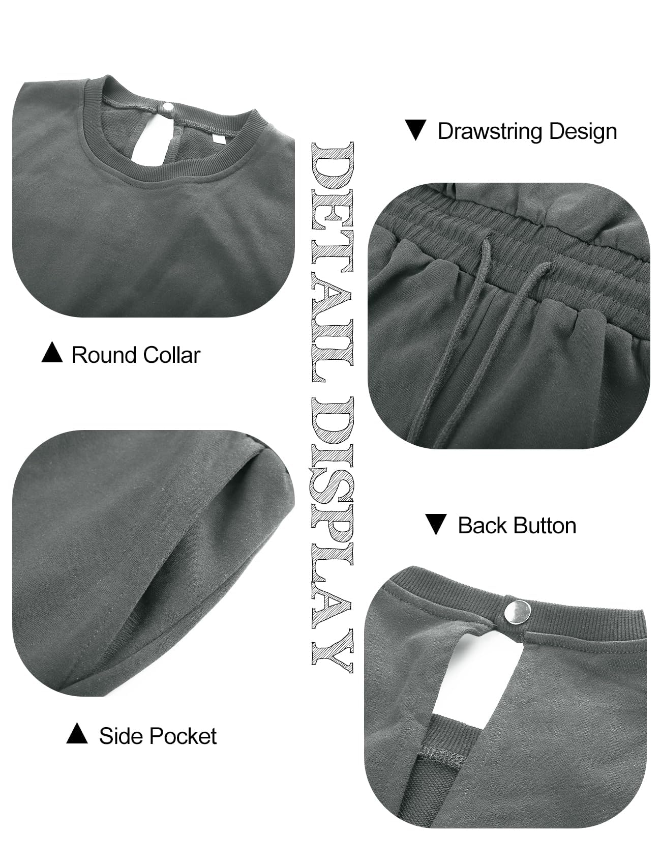 Flygo Womens Casual Jumpsuit Crewneck Cap Sleeve Long Wide Leg Pants One Piece Outfits Drawstring Romper with Pockets(LightGrey-M)