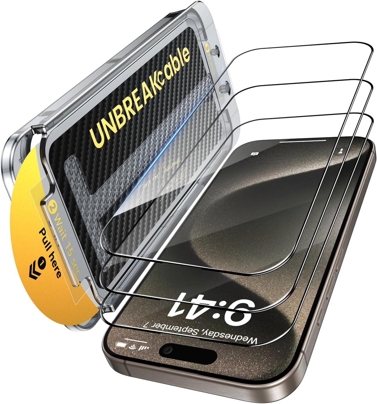 UNBREAKcable 3-Pack Screen Protector for iPhone 16 Pro Max Tempered Glass - [One-Pull Perfection] [Auto Dust-Elimination] [9H+ Hardness] [99.99% HD Clear] Full Coverage for iPhone 6.9 inch