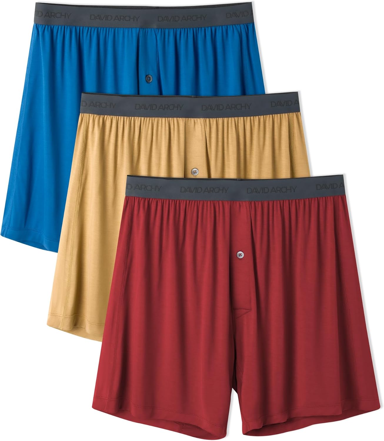 DAVID ARCHY Mens Underwear Bamboo Rayon Boxers for Men Breathable and Cool Men's Boxer Shorts with Button Fly 3 or 5 Pack