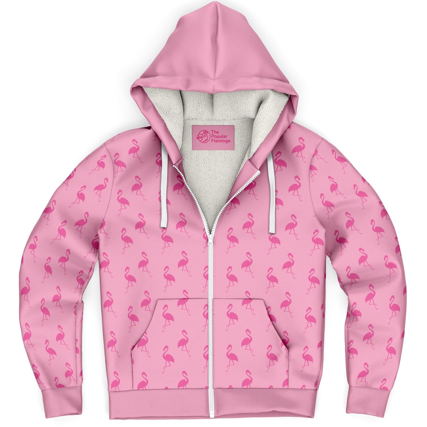 Simple Pink Flamingo Zip-Up Hoodie