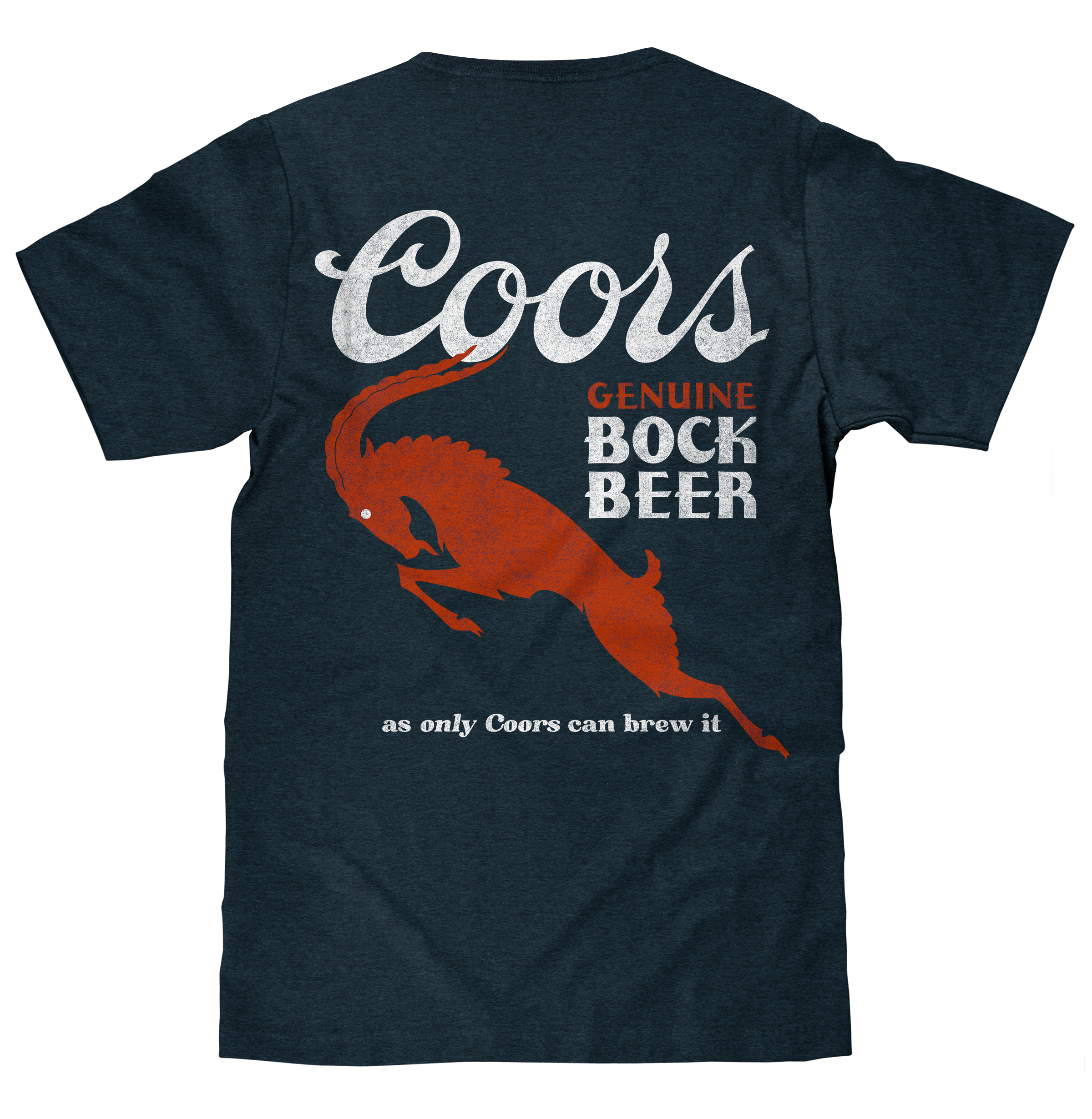 Coors Genuine Bock Beer Left Chest Front and Back Print T-Shirt - Denim Black Heather
