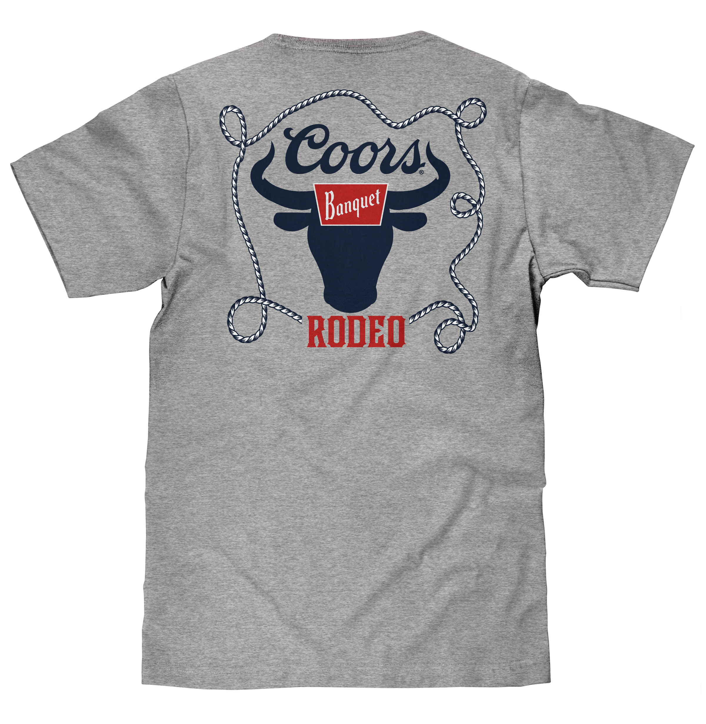 Coors Banquet Beer Rodeo Bull Front and Back Print T-Shirt - Athletic Gray Heather