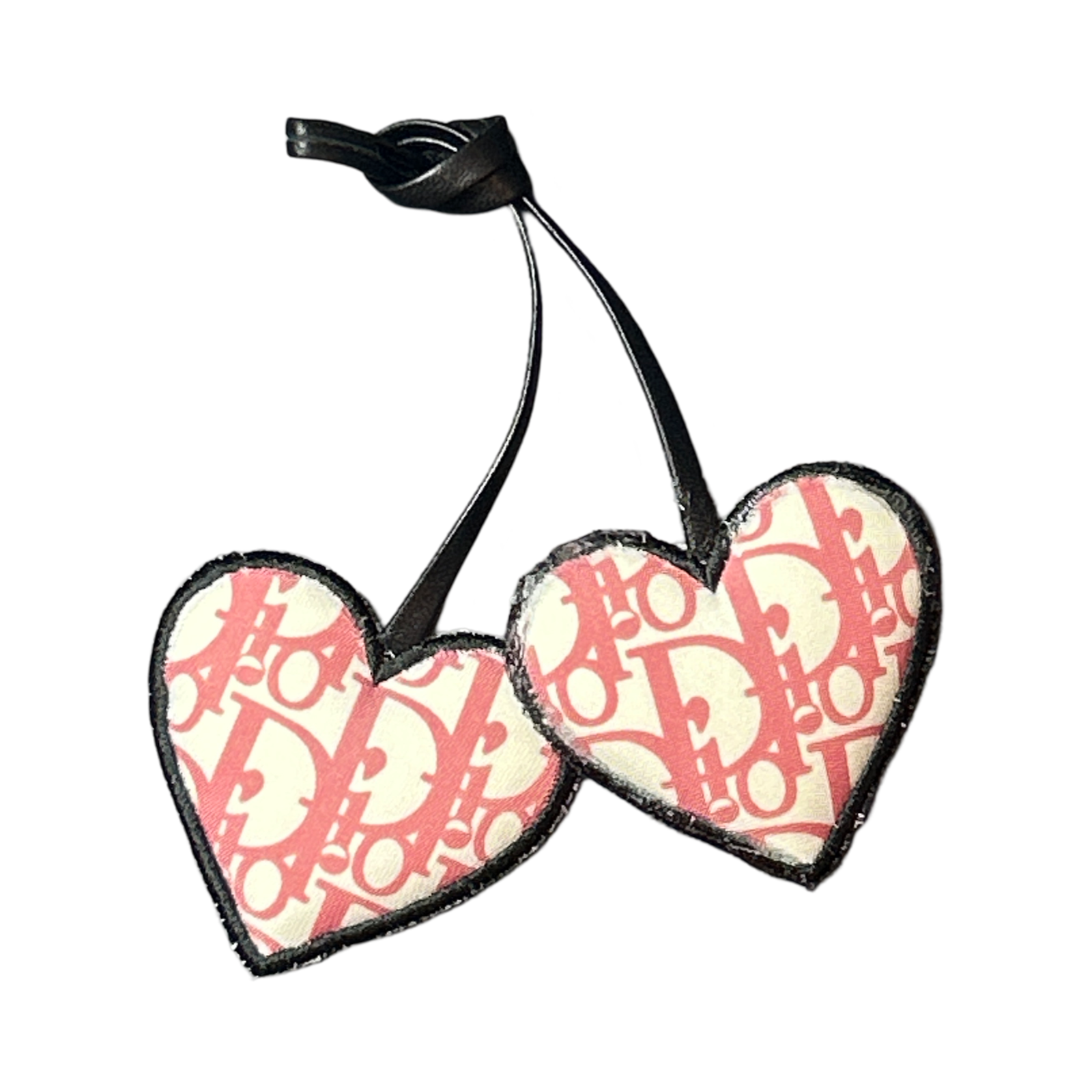 Trotter Pink Vintage Silk Scarf Double Heart Bag Charm