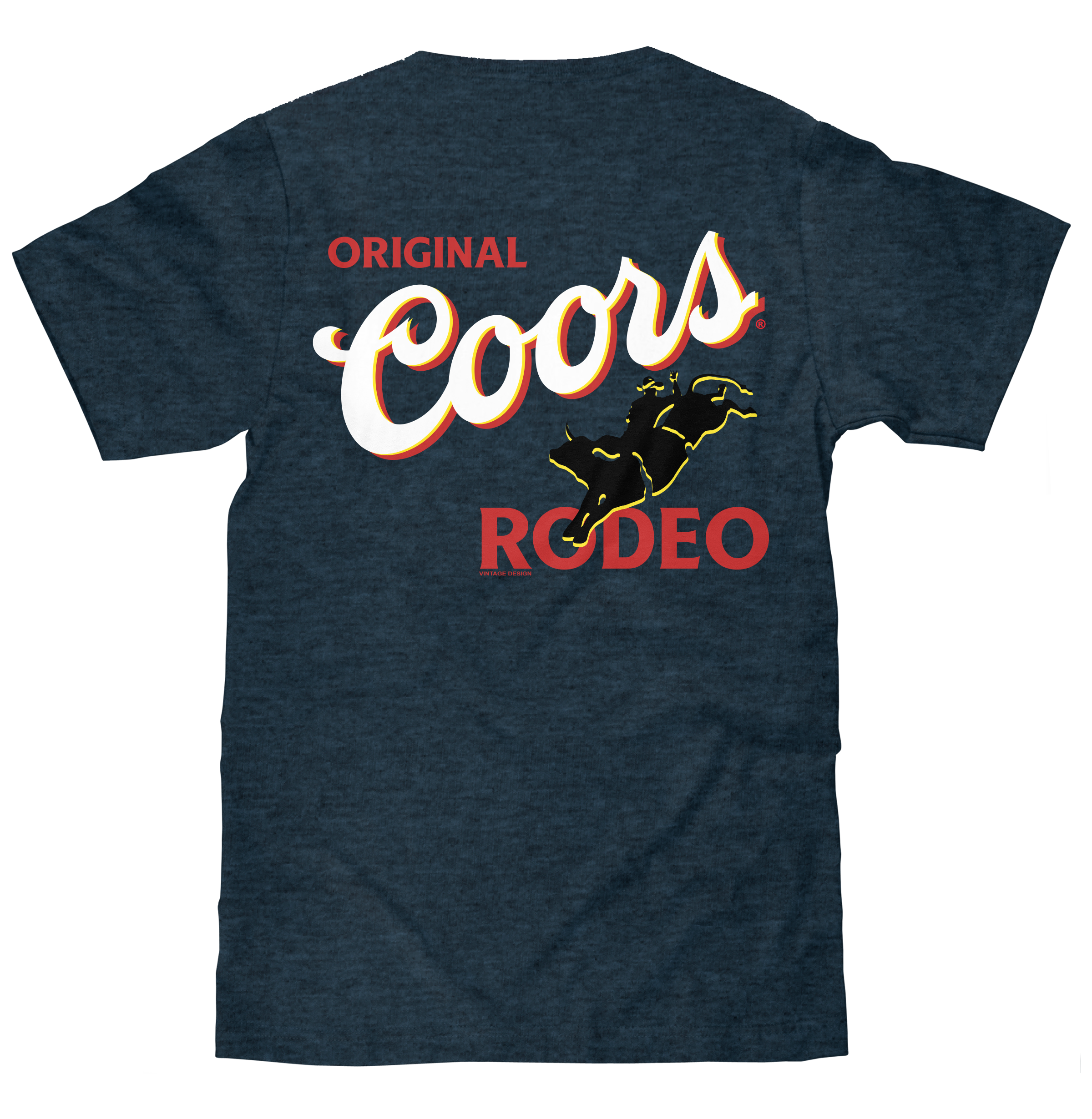 Original Coors Rodeo Cowboy Front and Back Print T-Shirt - Denim Black Heather