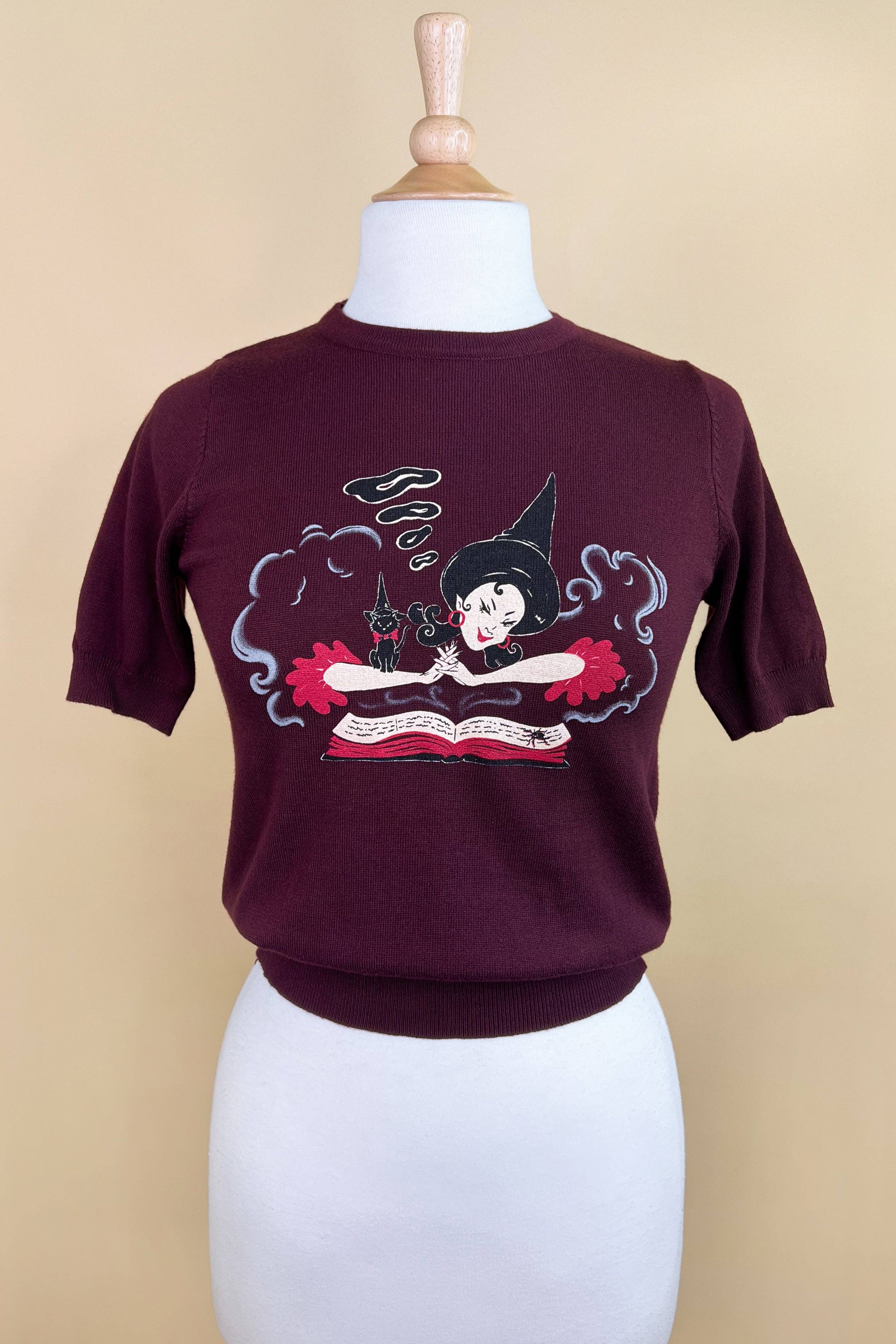 Witch Bible short sleeve Sweater in Burgundy by Mischief Made - LARGE