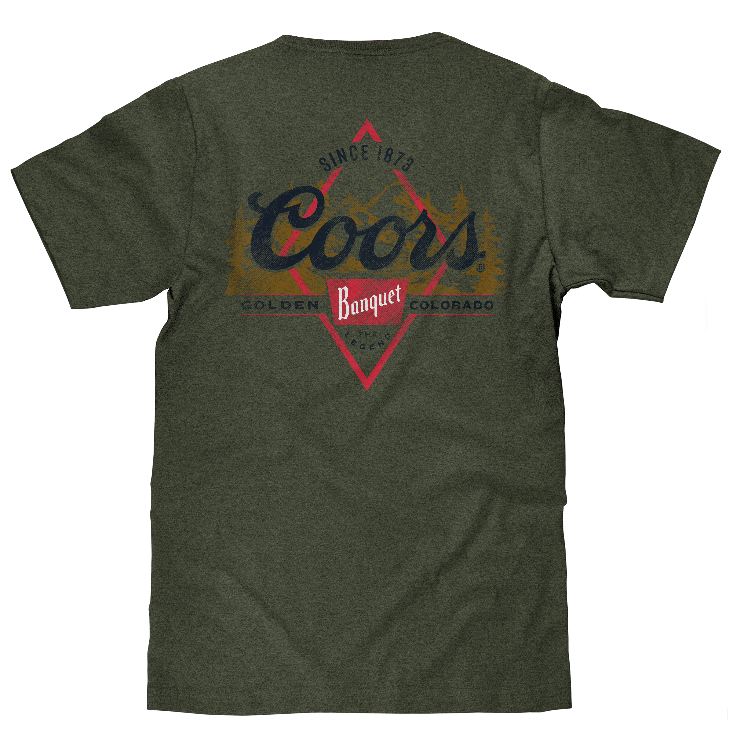 Coors Banquet The Legend Left Chest Front and Back Print T-Shirt - Military Green