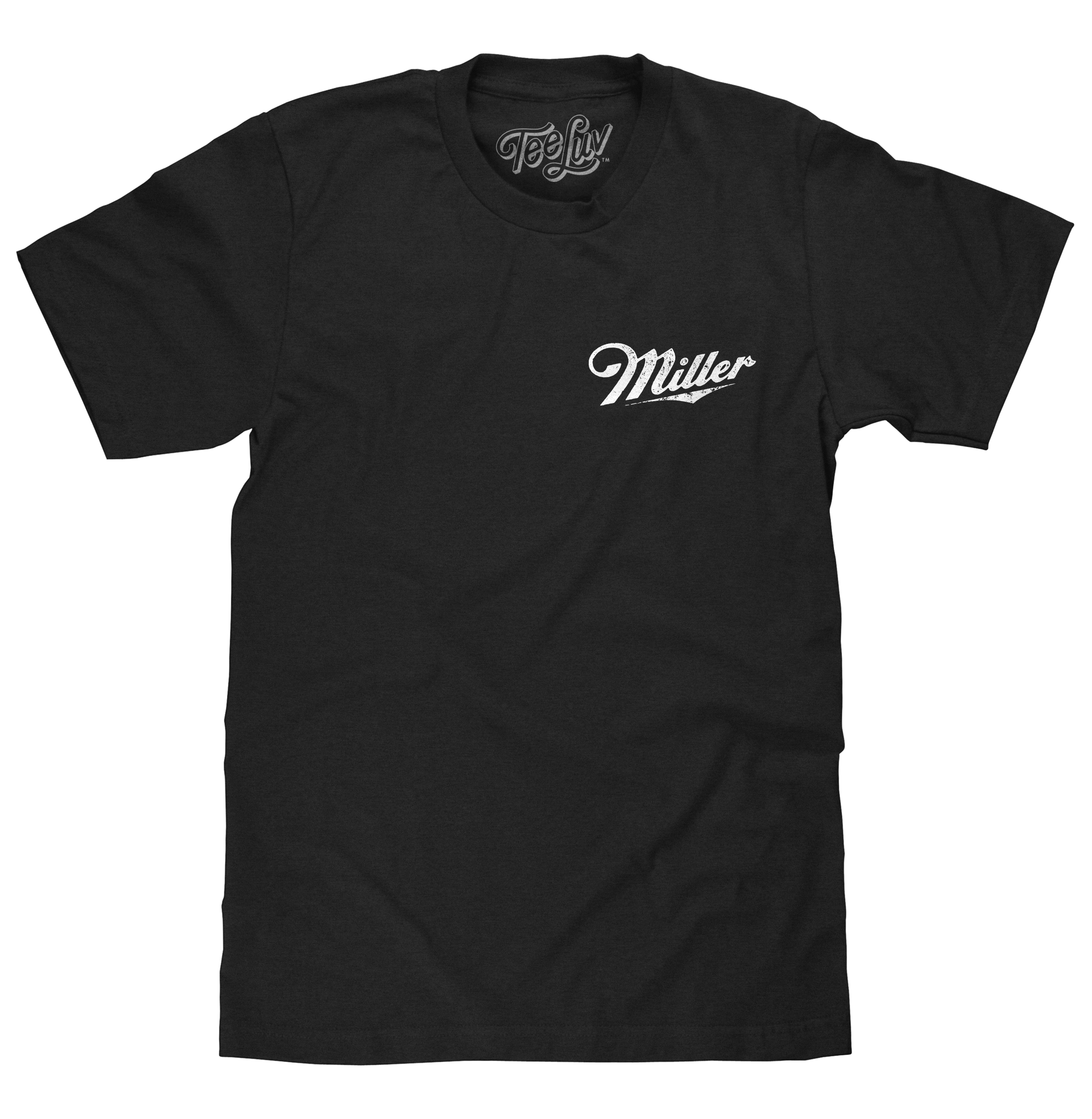 Distressed Miller High Life Logo Front and Back Print T-Shirt - Black