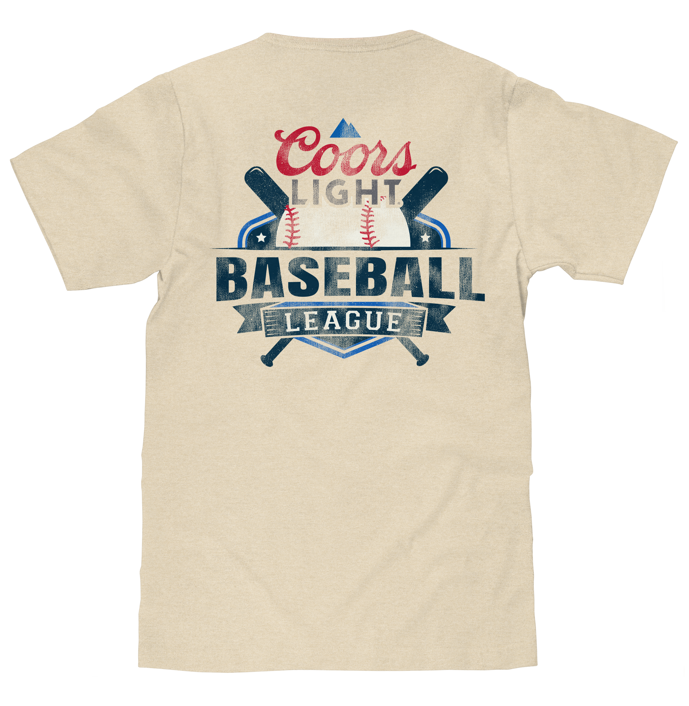 Coors Light Baseball League Front and Back Beer Logo T-Shirt - Cream