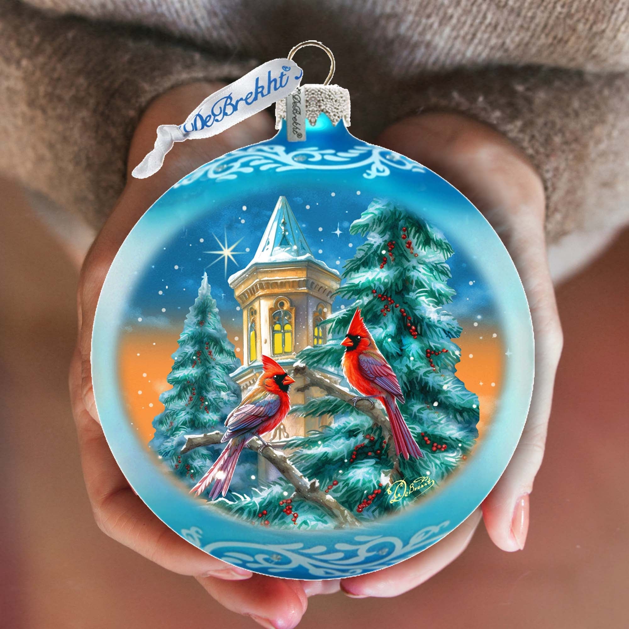 Cardinal Night Serenade Lg Glass Ornament by G.Debrekht Wildlife Holiday Décor - 73963