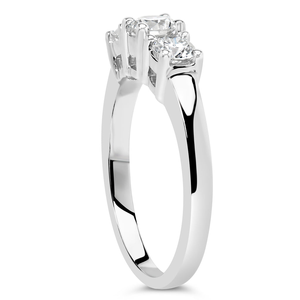 14K White Gold  3/4 Cttw Lab Grown Diamond 3 Stone Ring Band (F-G Color, VS2-SI1 Clarity)- Size 7