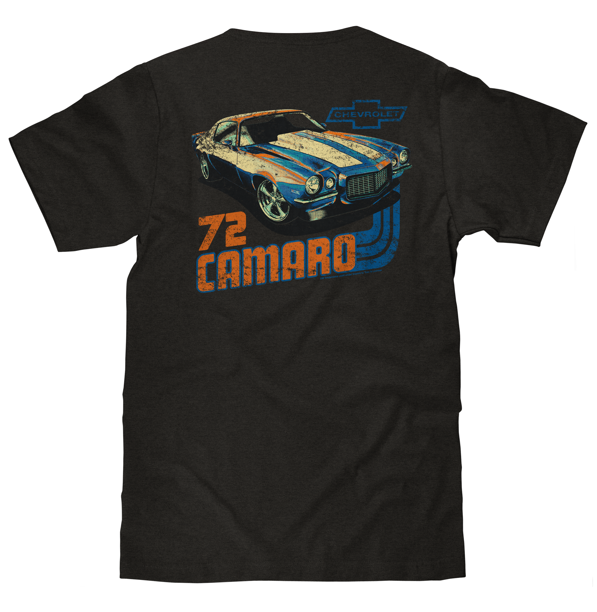 Faded Chevrolet 72 Camaro Front and Back Print T-Shirt - Vintage Black