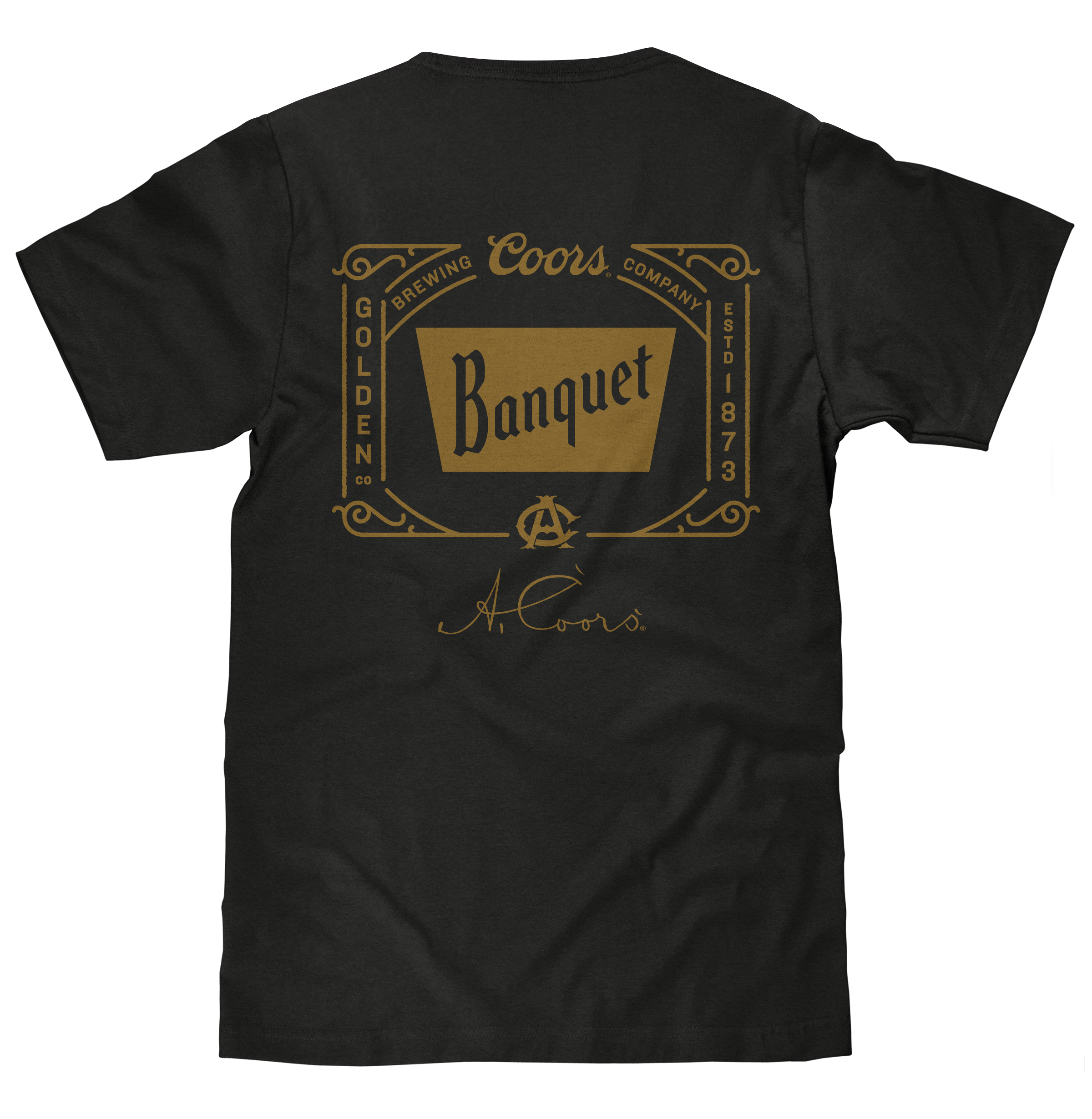 Coors Banquet Beer Double Sided Brewery Logo T-Shirt - Vintage Black
