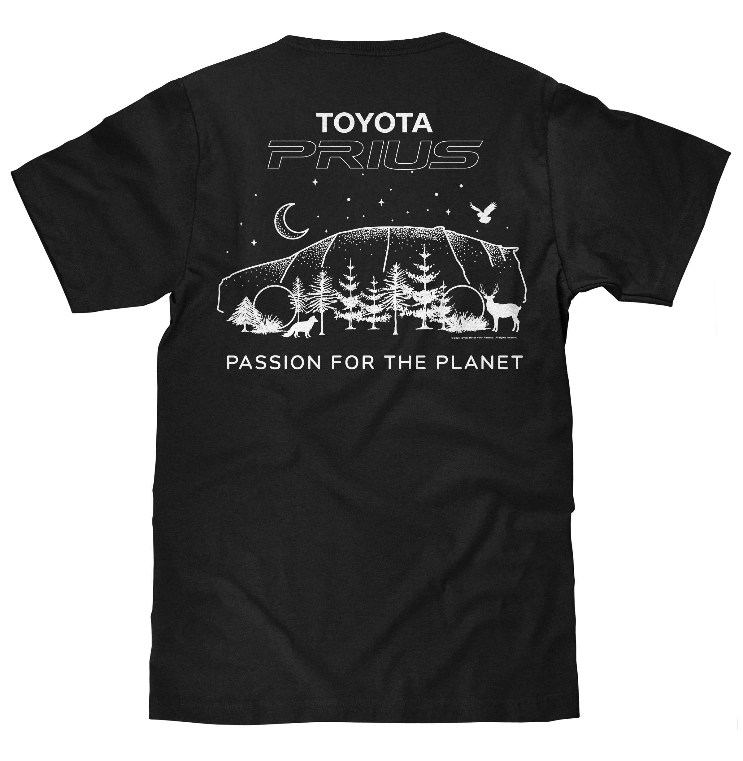 Toyota Prius Passion for the Planet Front and Back Print T-Shirt - Black