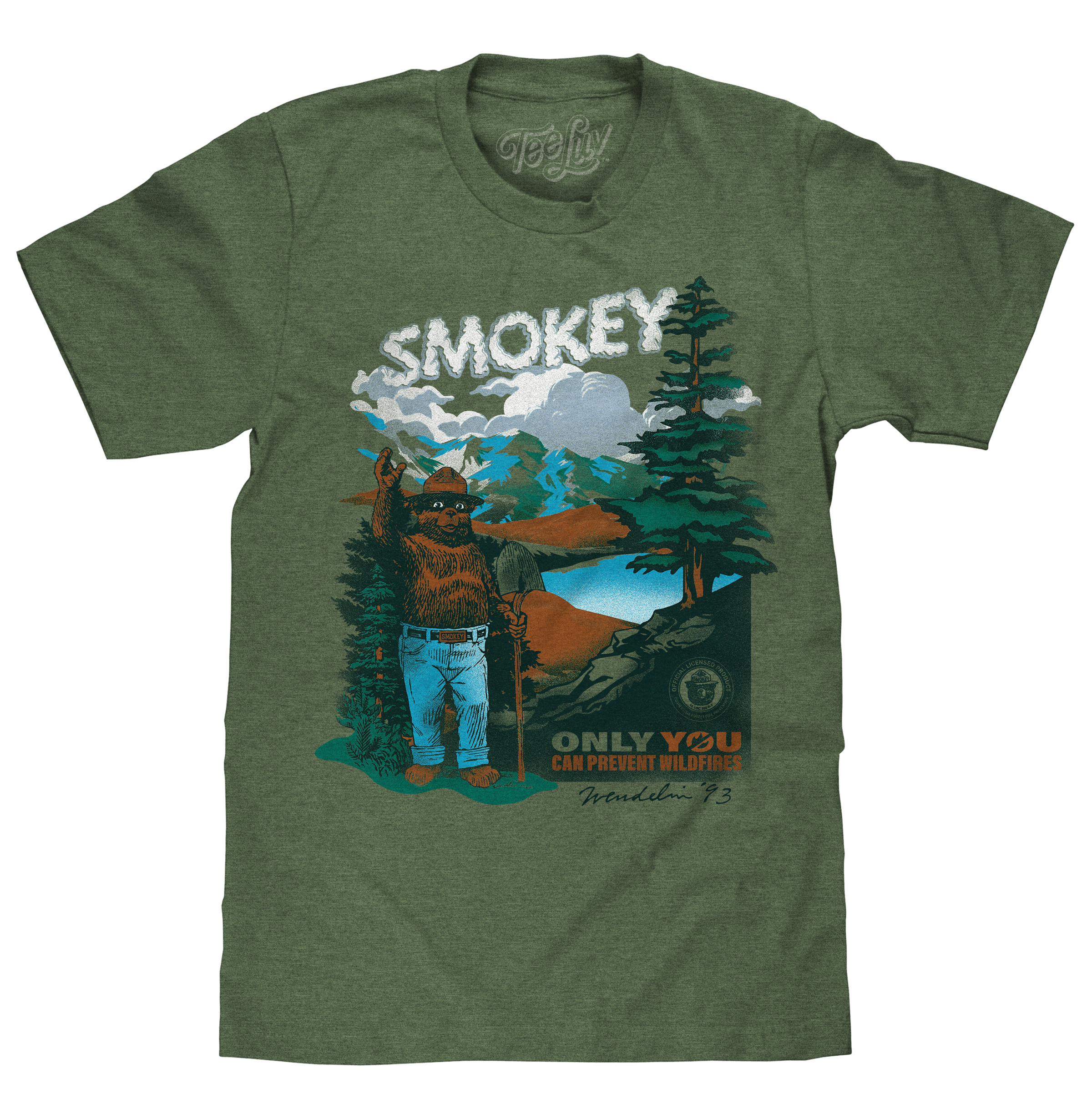 Smokey Bear Only You Can Prevent Wildfires Retro Graphic T-Shirt - Canyon Green