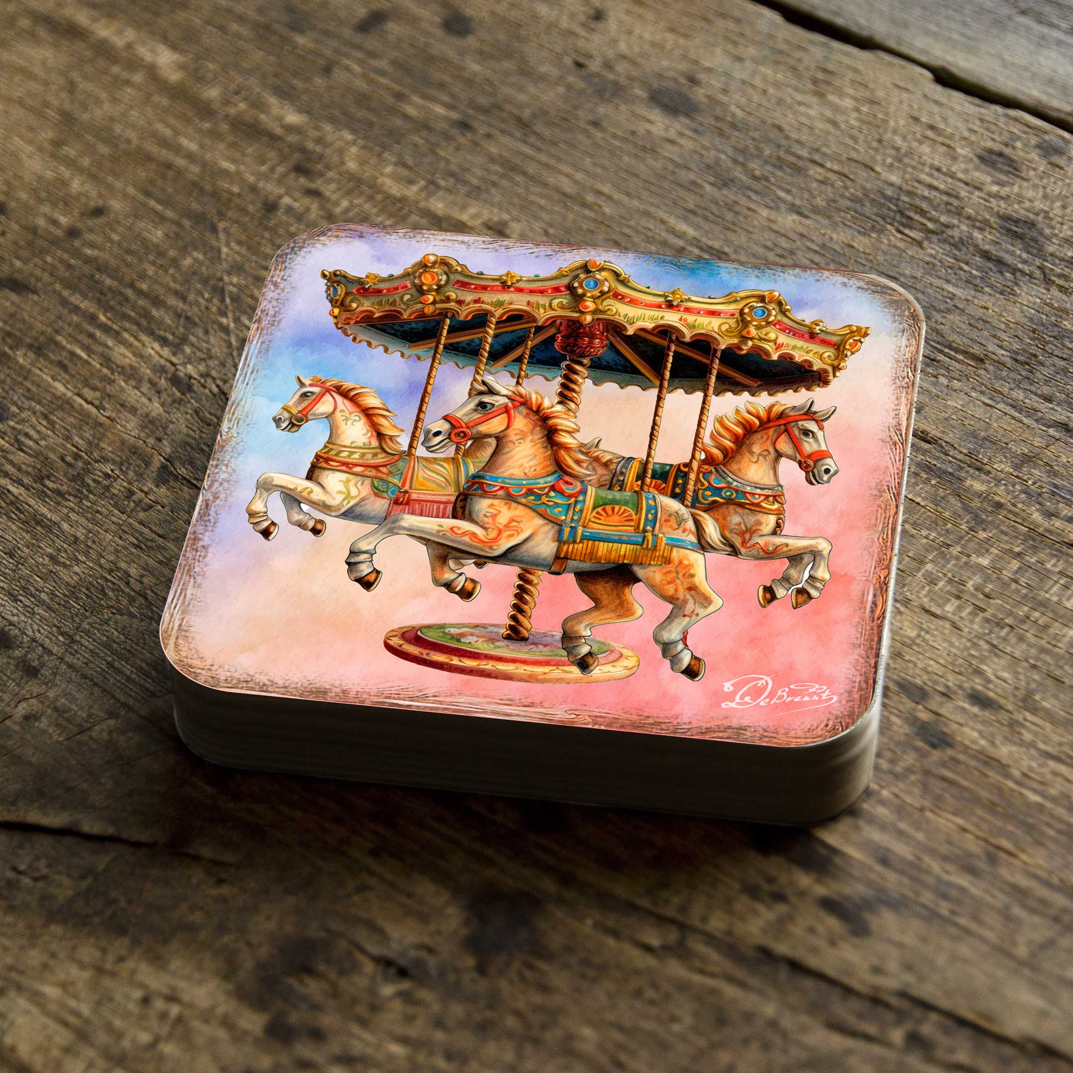 Carousel Horses Wooden Cork Coasters Gift Set of 4 by G. Debrekht - Christmas Decor  - 8199439C-S4