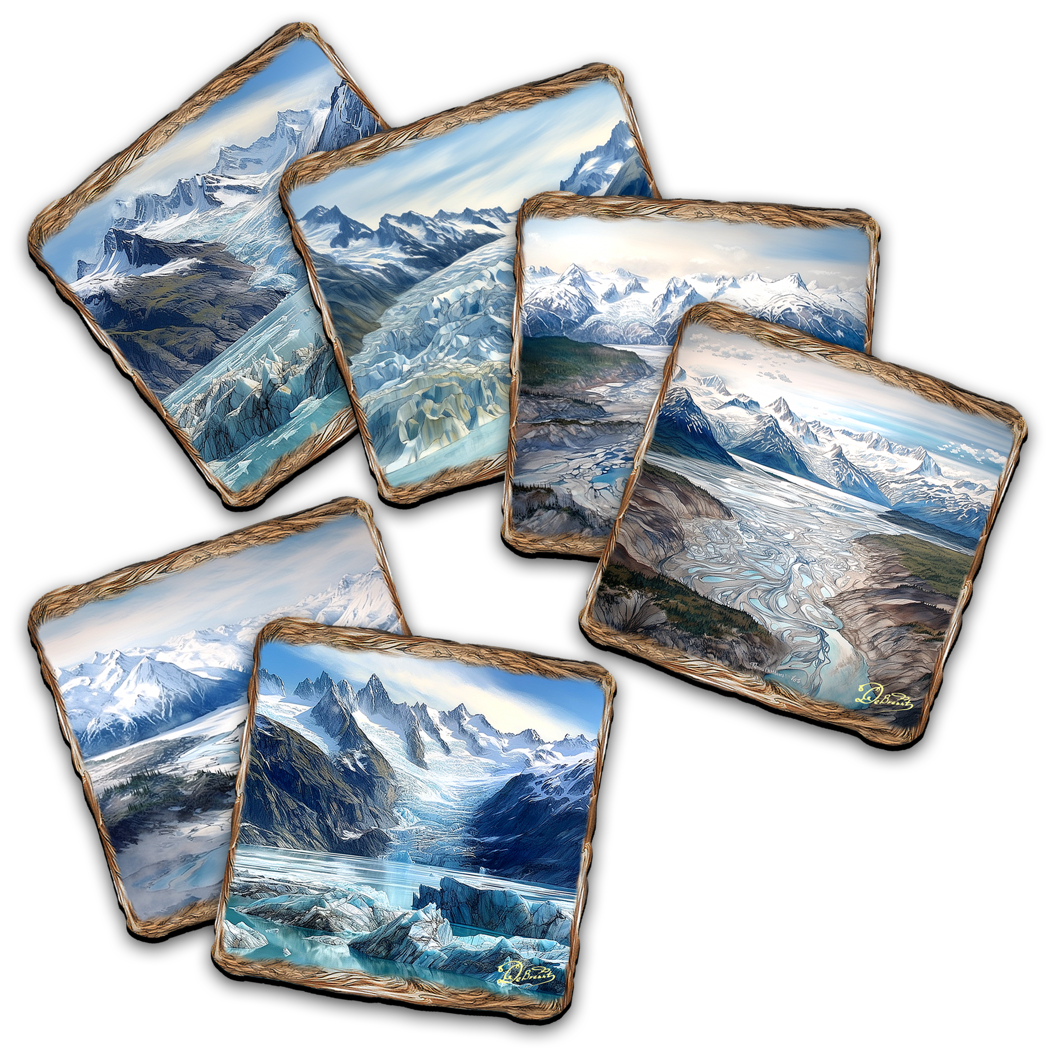 Glacier's Majesty Wooden Cork Placemat and Coasters Gift Set of 7 by Nature Wonders Nature Wildlife Decor  - 85402C-S7